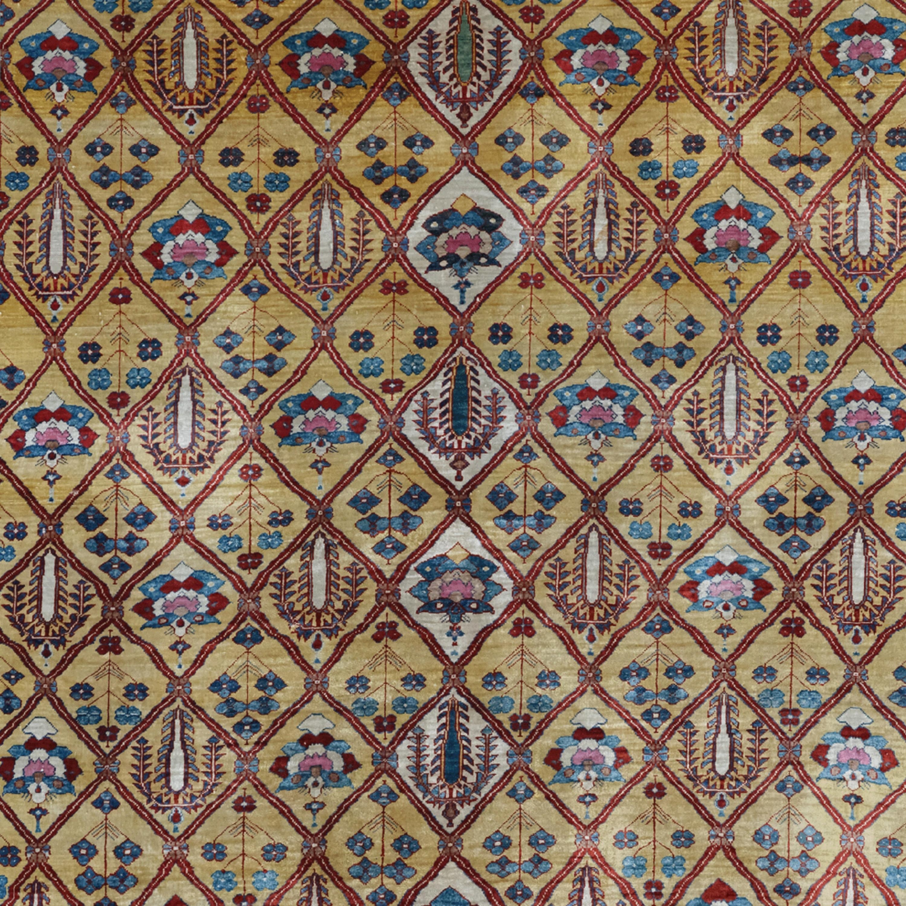 Persian Late of 19th Century Heriz Silk Rug - Antique Heriz Rug, Antique Collectible Rug For Sale