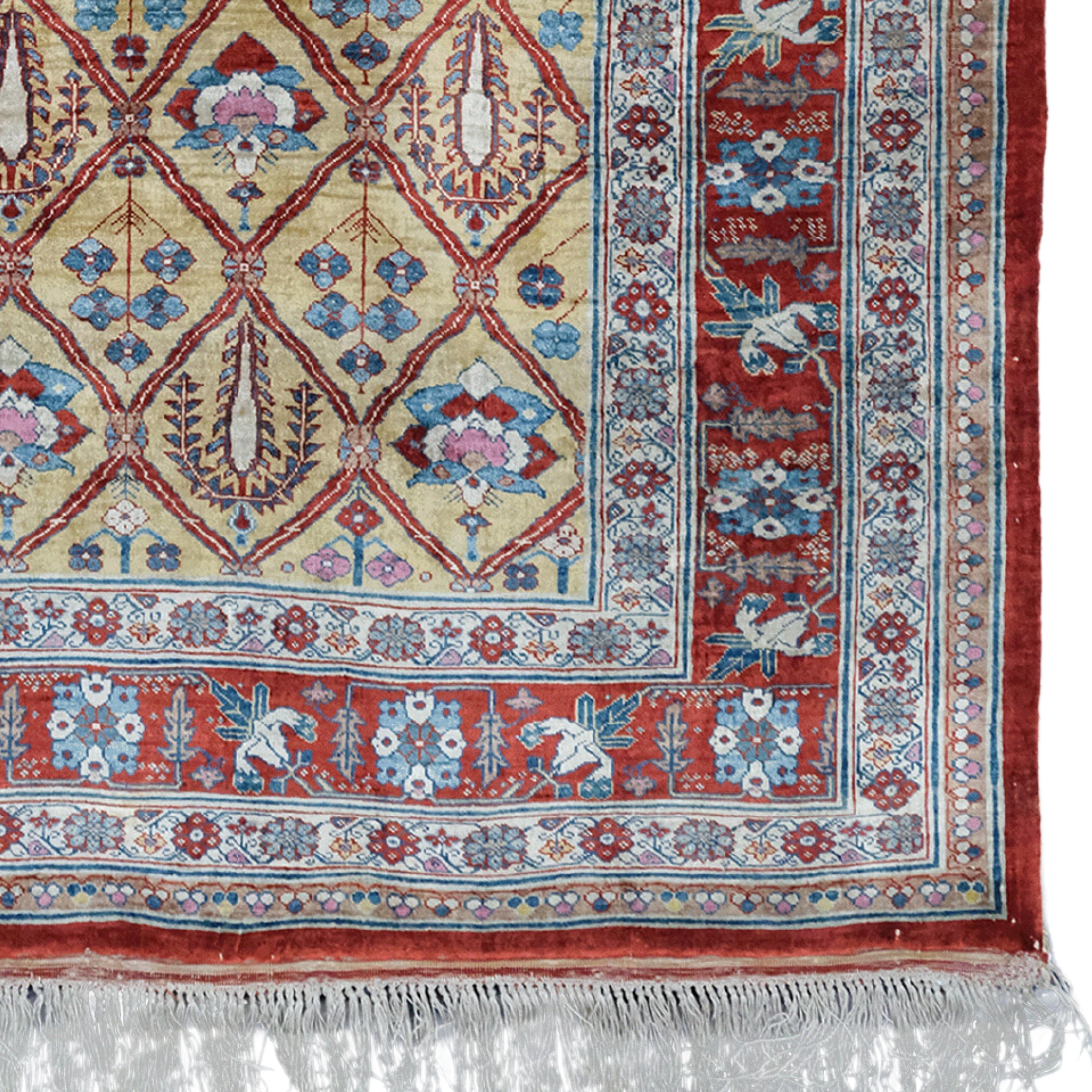 Late of 19th Century Heriz Silk Rug - Antique Heriz Rug, Antique Collectible Rug For Sale 1