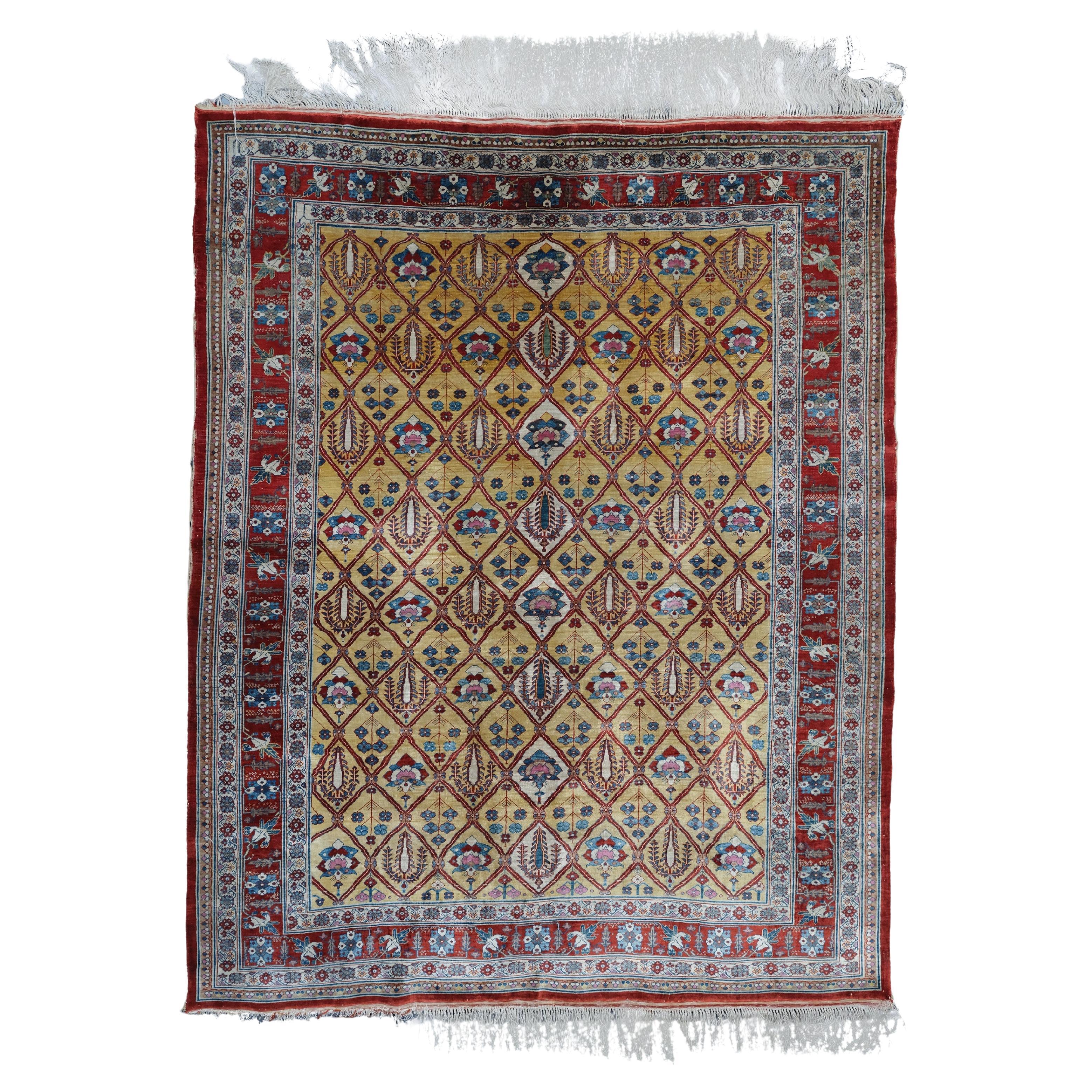 Late of 19th Century Heriz Silk Rug - Antique Heriz Rug, Antique Collectible Rug