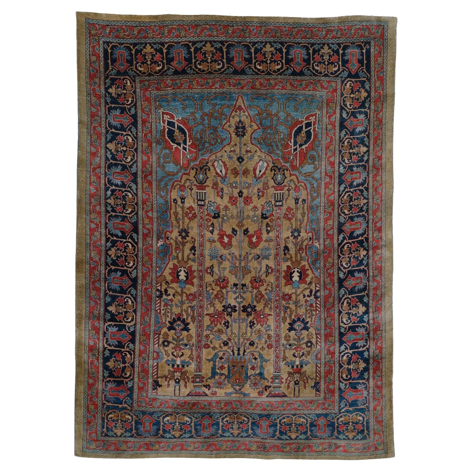 Late of 19th Century Heriz Silk Rug - Antique Silk Heriz Rug, Antique Silk Rug