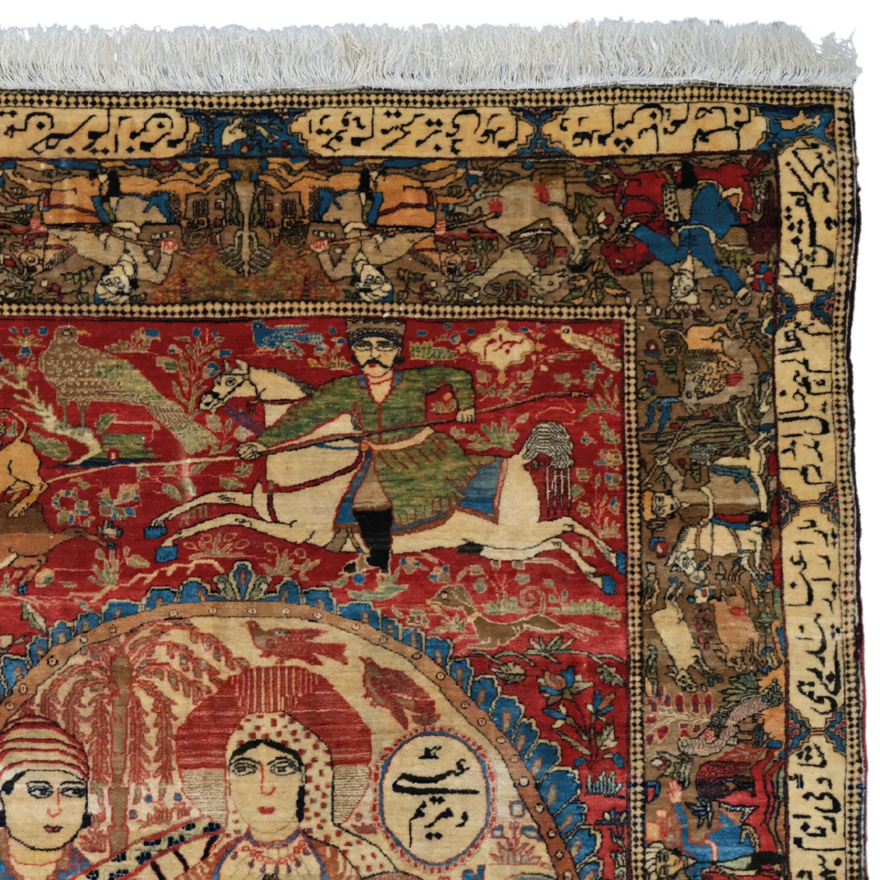 Late of 19th Century Mohteshem Keshan Pictorial Rug - Antique Rug In Good Condition For Sale In Sultanahmet, 34