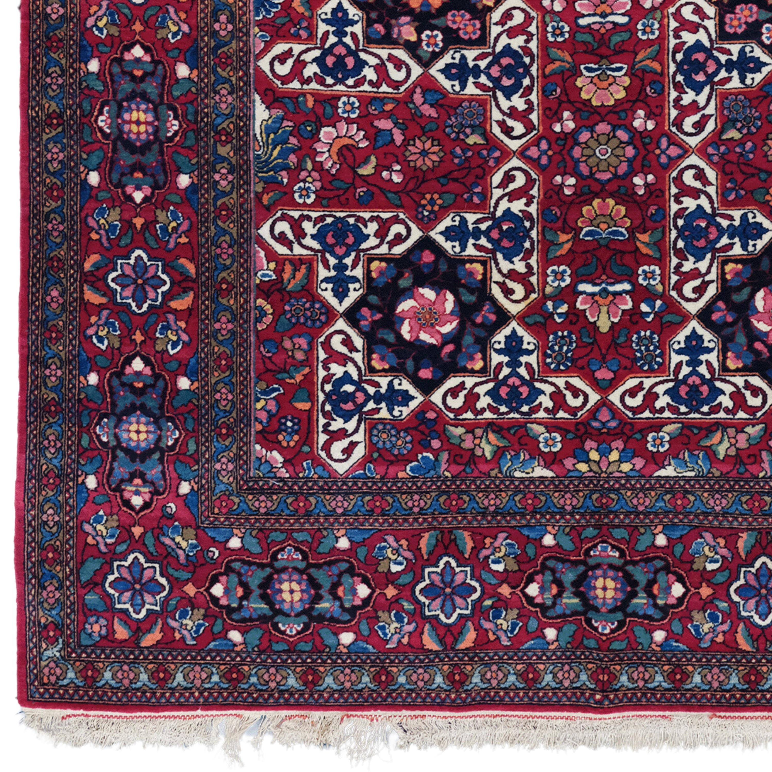 Late of 19th Century Persian Isfahan Rug

This late 19th-century antique Isfahan rug features deep red fielding and an intricate design adorned with vibrant colors.

Central Design: The deep red central area is decorated with floral motifs and ivy
