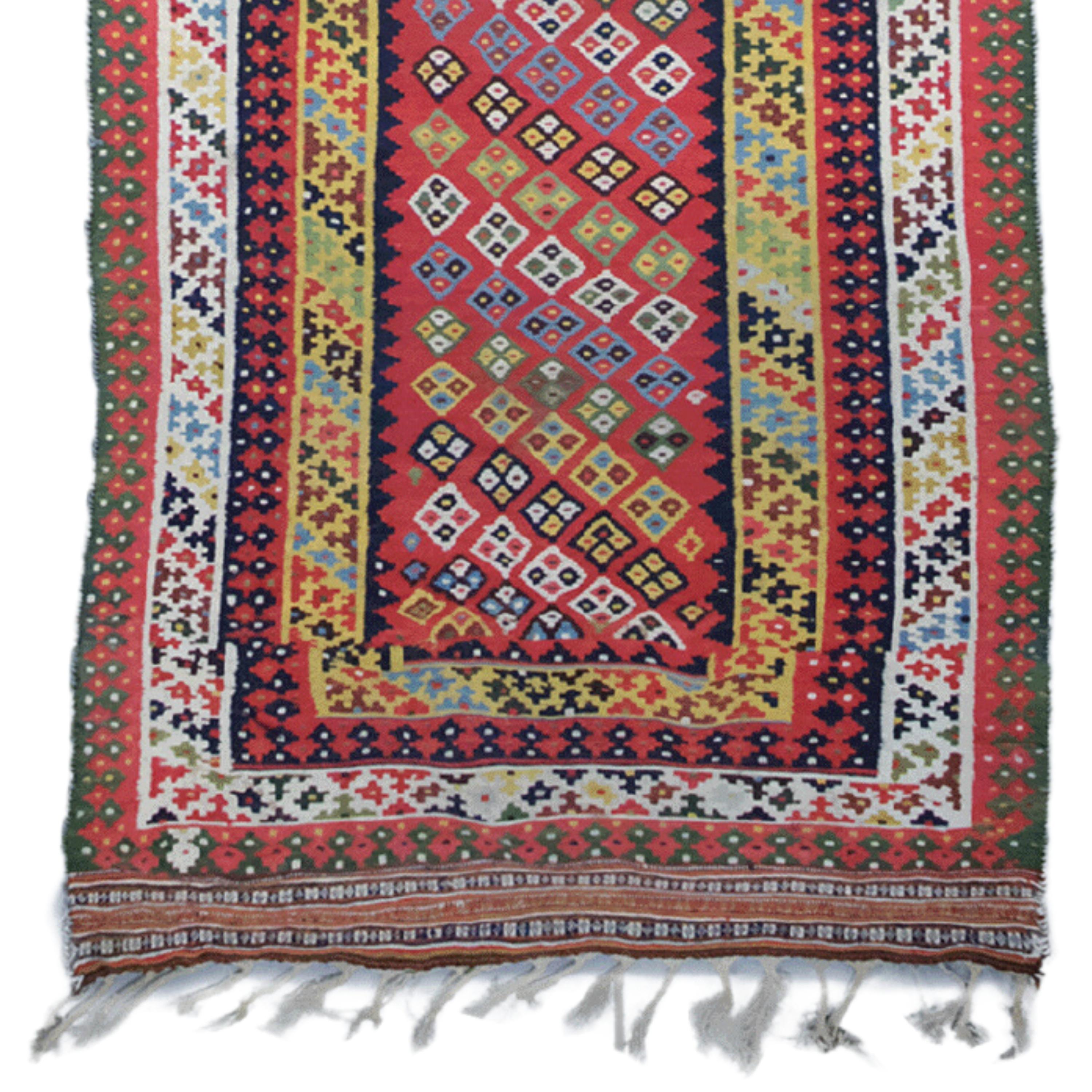 Wool Late of 19th Century Qashqai Kilim - Antique Runner, Antique Kilim For Sale