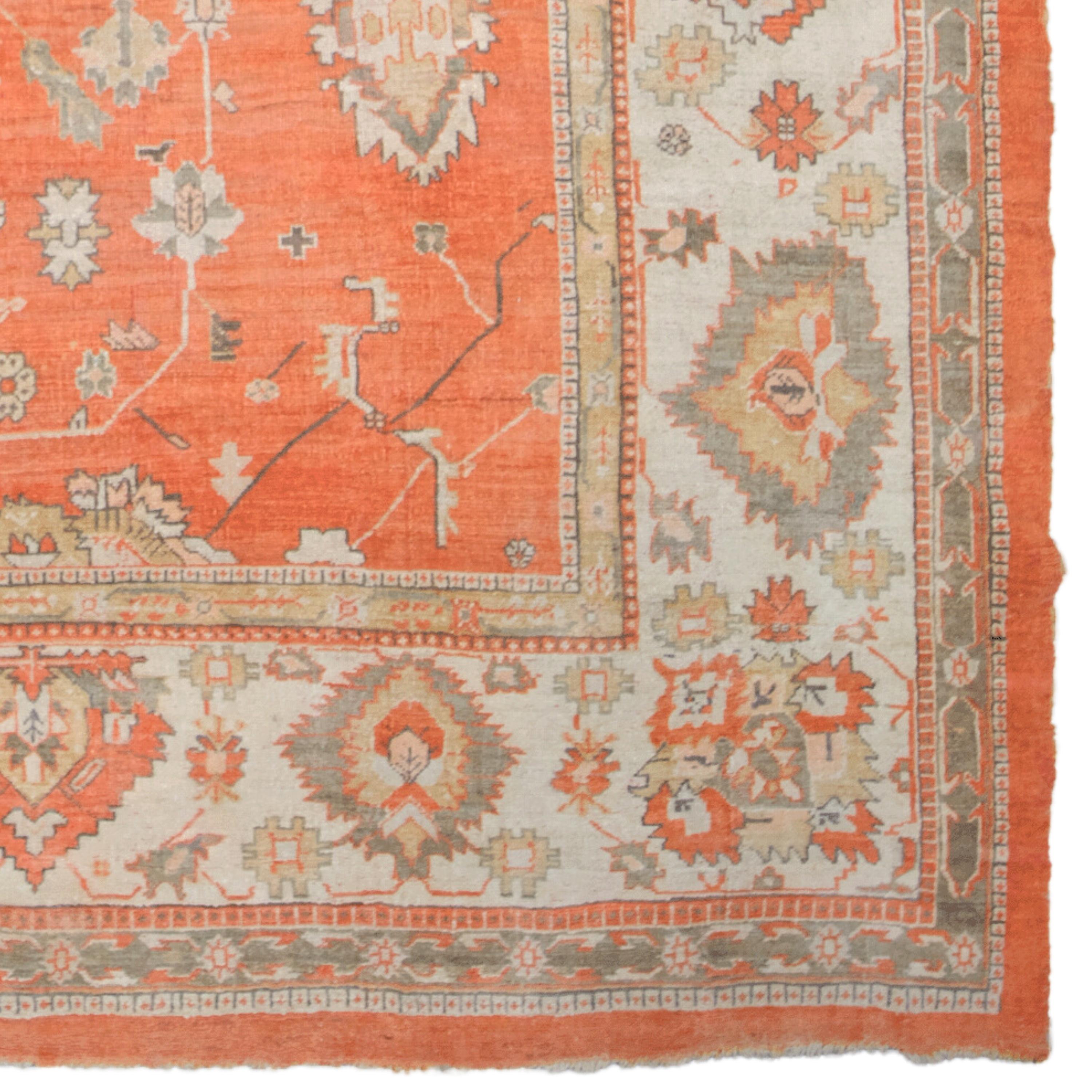 Wool Late of 19th Century Ushak Carpet - Antique Anatolian Carpet For Sale