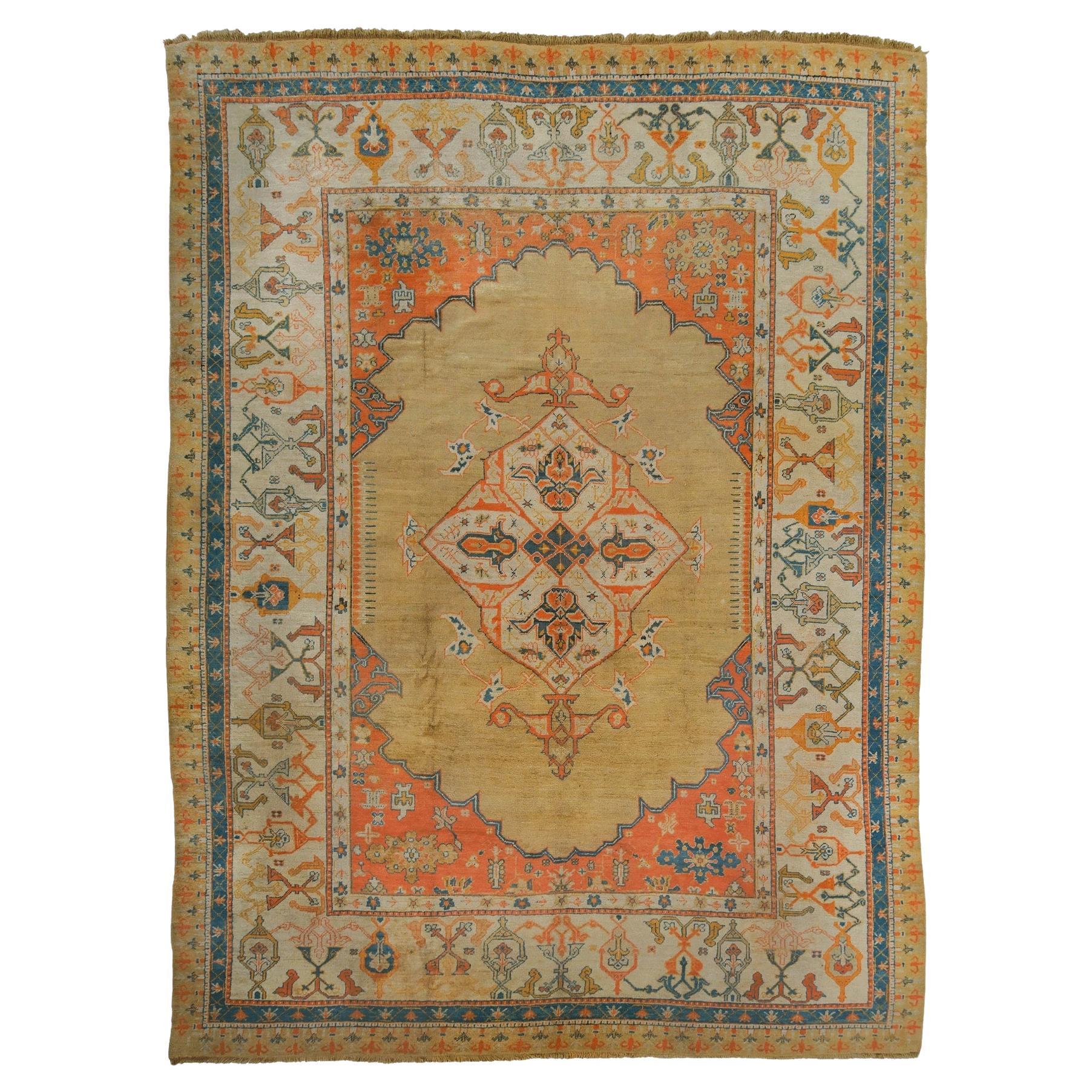 Tapis Ushak de la fin du 19e siècle - Tapis turc ancien en laine