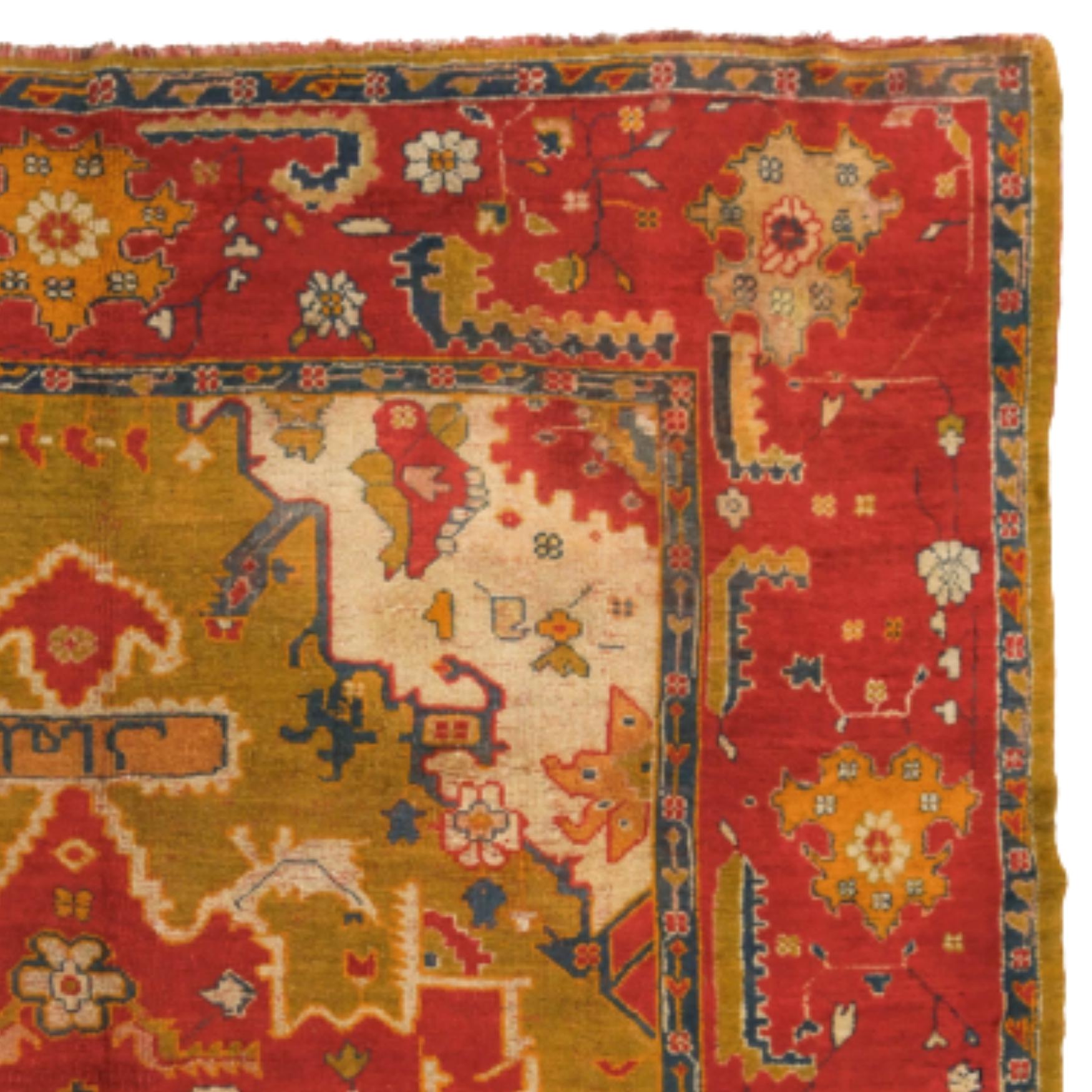 Tessuto a mano Tappeto Ushak della fine del XIX secolo - Tappeto Ushak in lana vintage in vendita