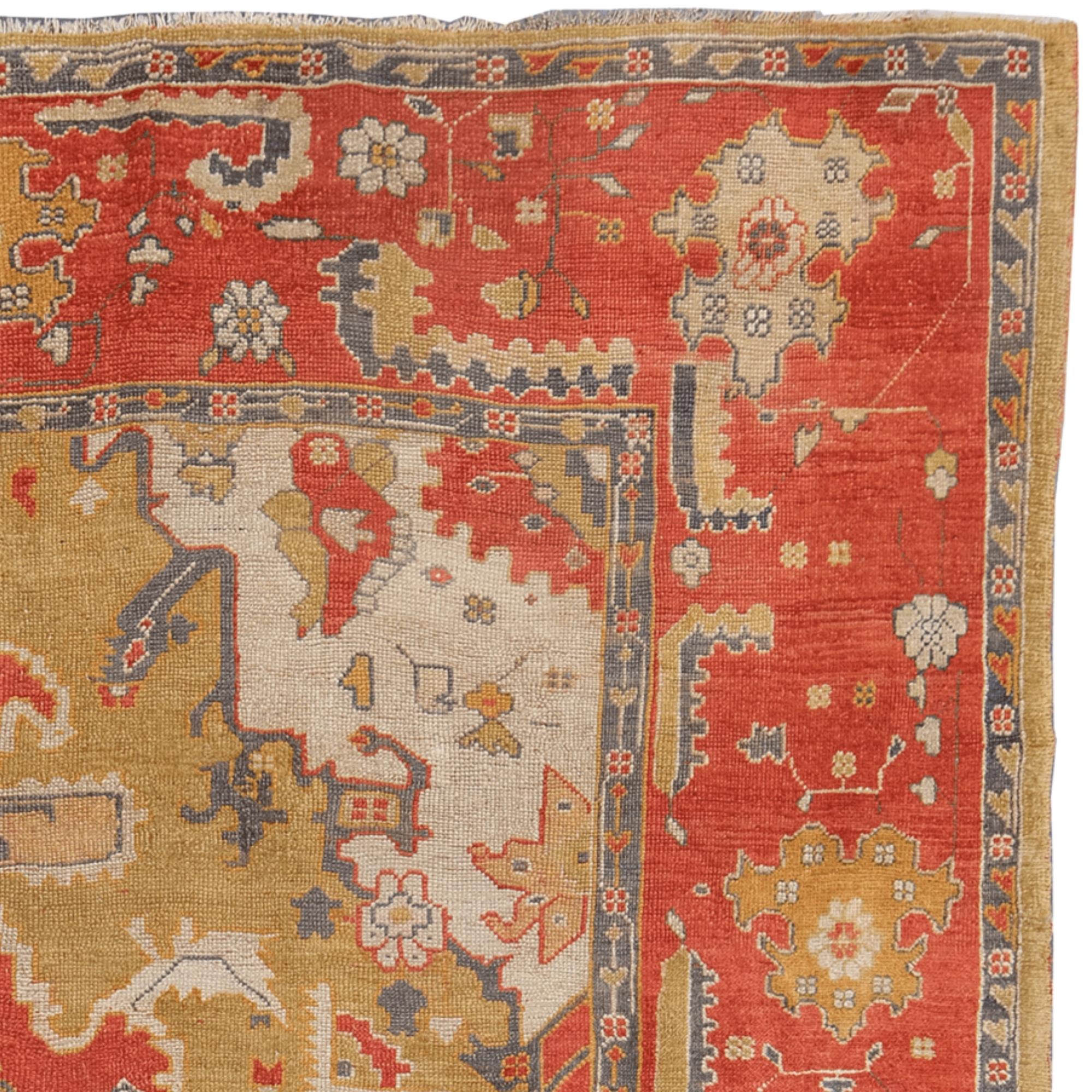 Tessuto a mano Tappeto Ushak della fine del XIX secolo - Tappeto Ushak in lana vintage in vendita