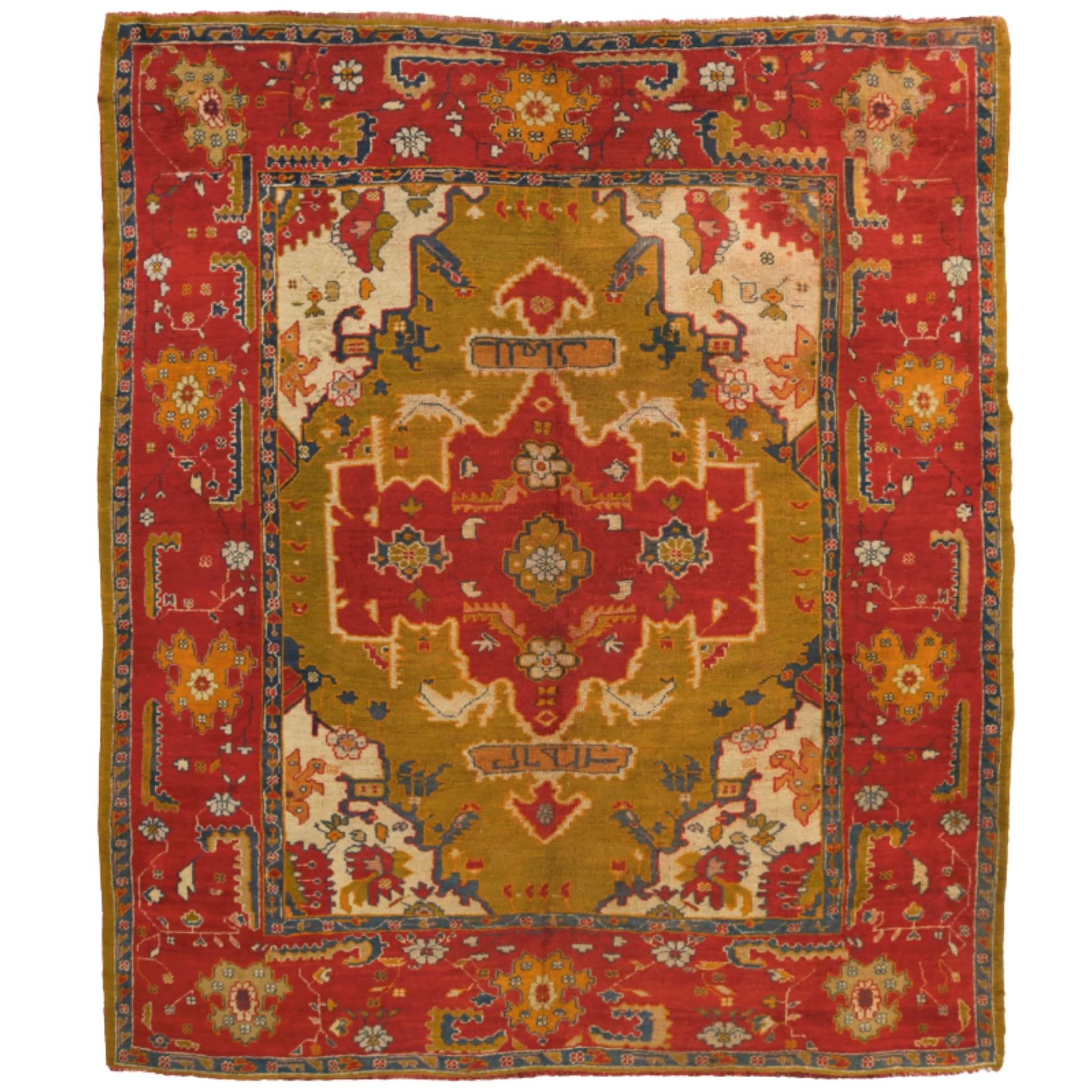 Late of 19th Century Ushak Carpet - Vintage Wool Ushak Carpet
