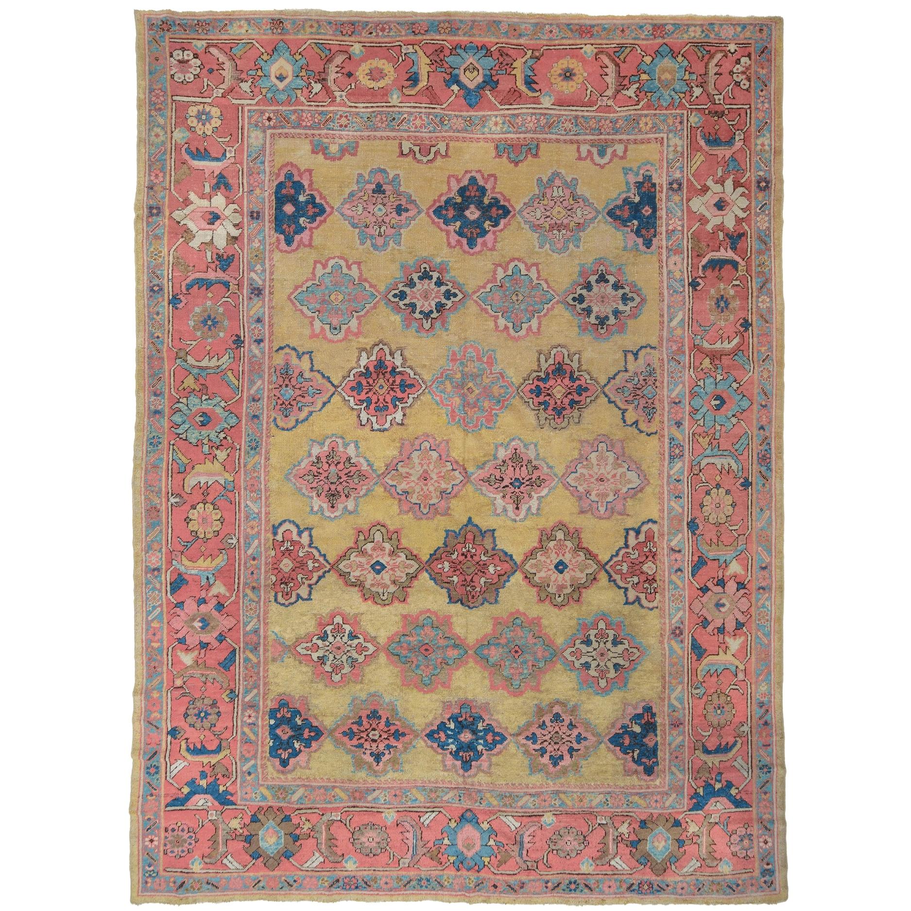 Late of 19th Century Yellow Mahal Carpet - Antique Mahal Carpet