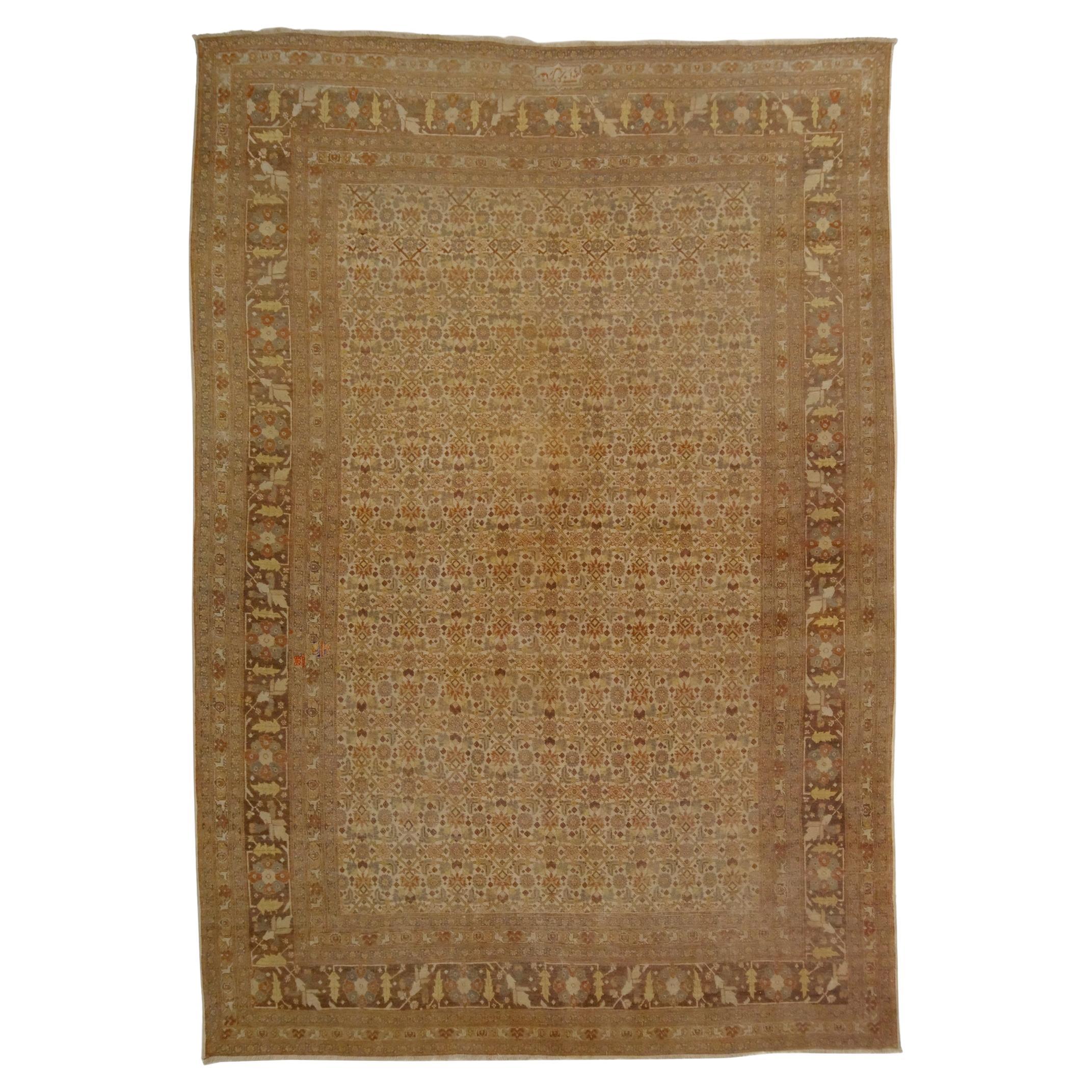 Late of the 19th Century Antique Tabriz Carpet For Sale
