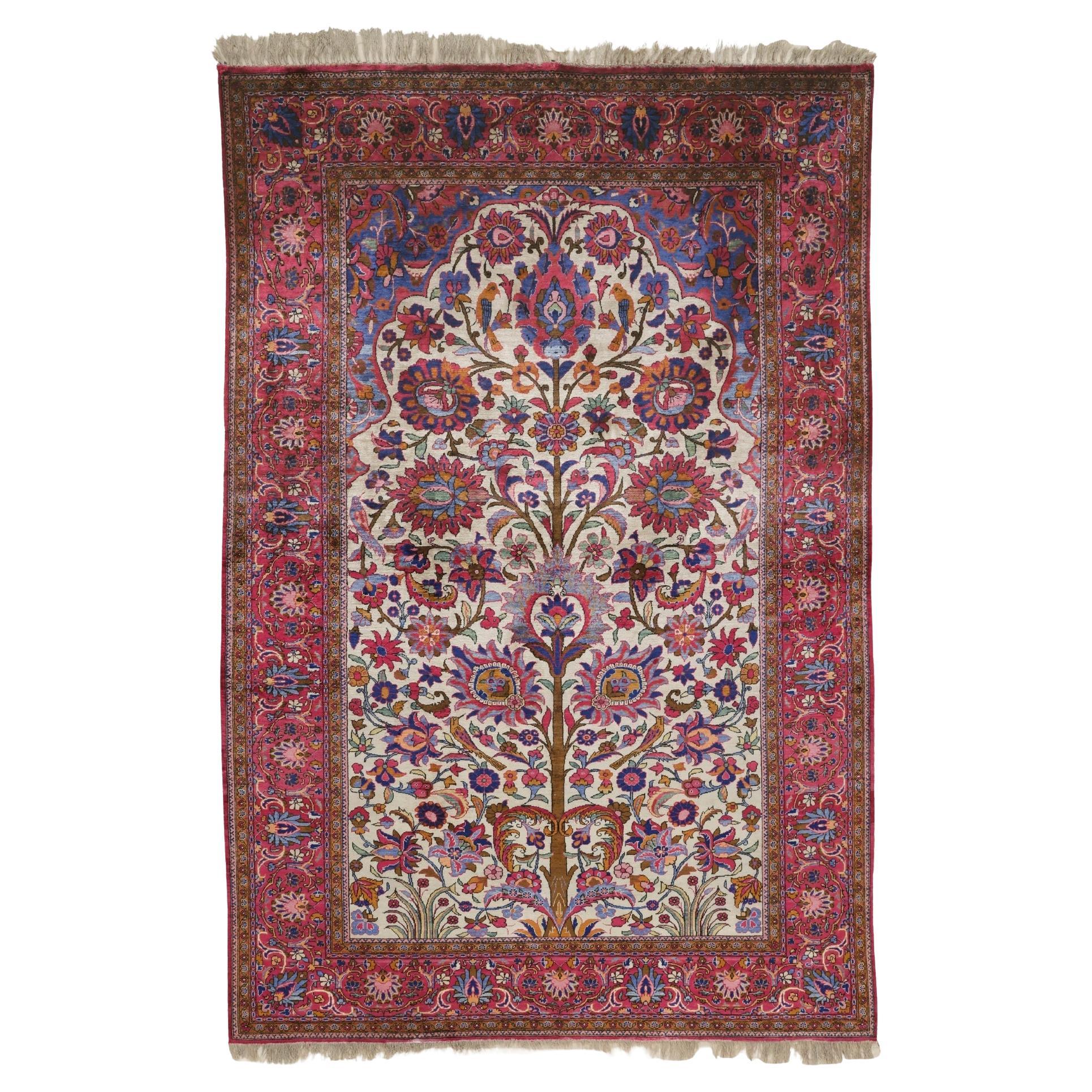 Late of the 19th Century Keshan Silk Rug - Antique Silk Keshan Rug
