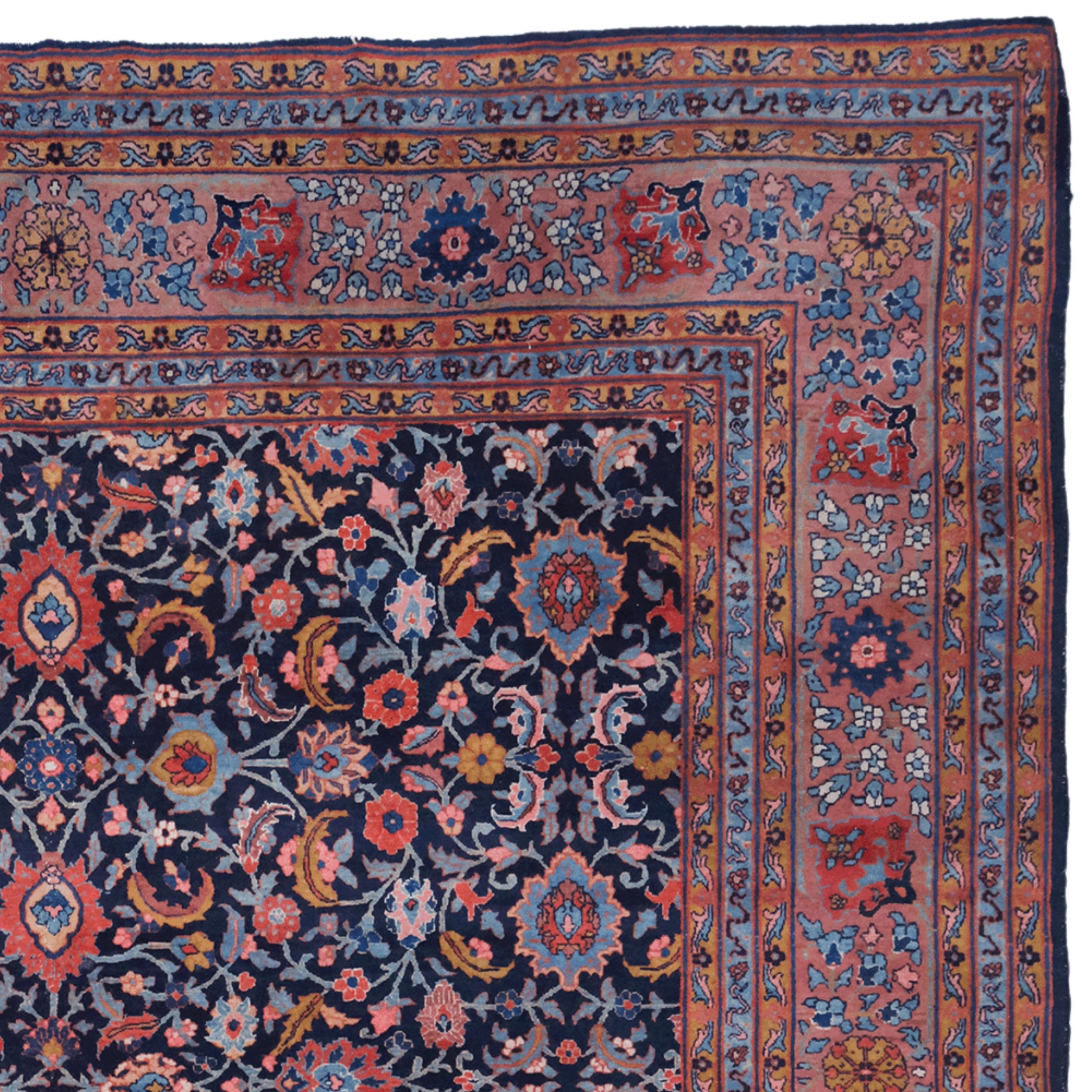 Late of The 19th Century Persian Yazd Carpet In Good Condition For Sale In Sultanahmet, 34