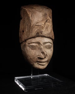 Late Period (664 - 332 BCE) Wooden Sarcophagus Mask on Stand