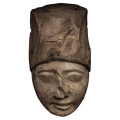 Late Period (664 - 332 BCE) Wooden Sarcophagus Mask on Stand