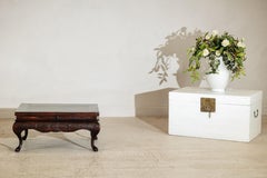 Late Qing Chinese Low Coffee Table with Cabriole Legs, Carved Apron and Lift Top
