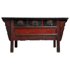 Antique Late Qing Dynasty Altar Coffer with 3 Drawers and Original Patina