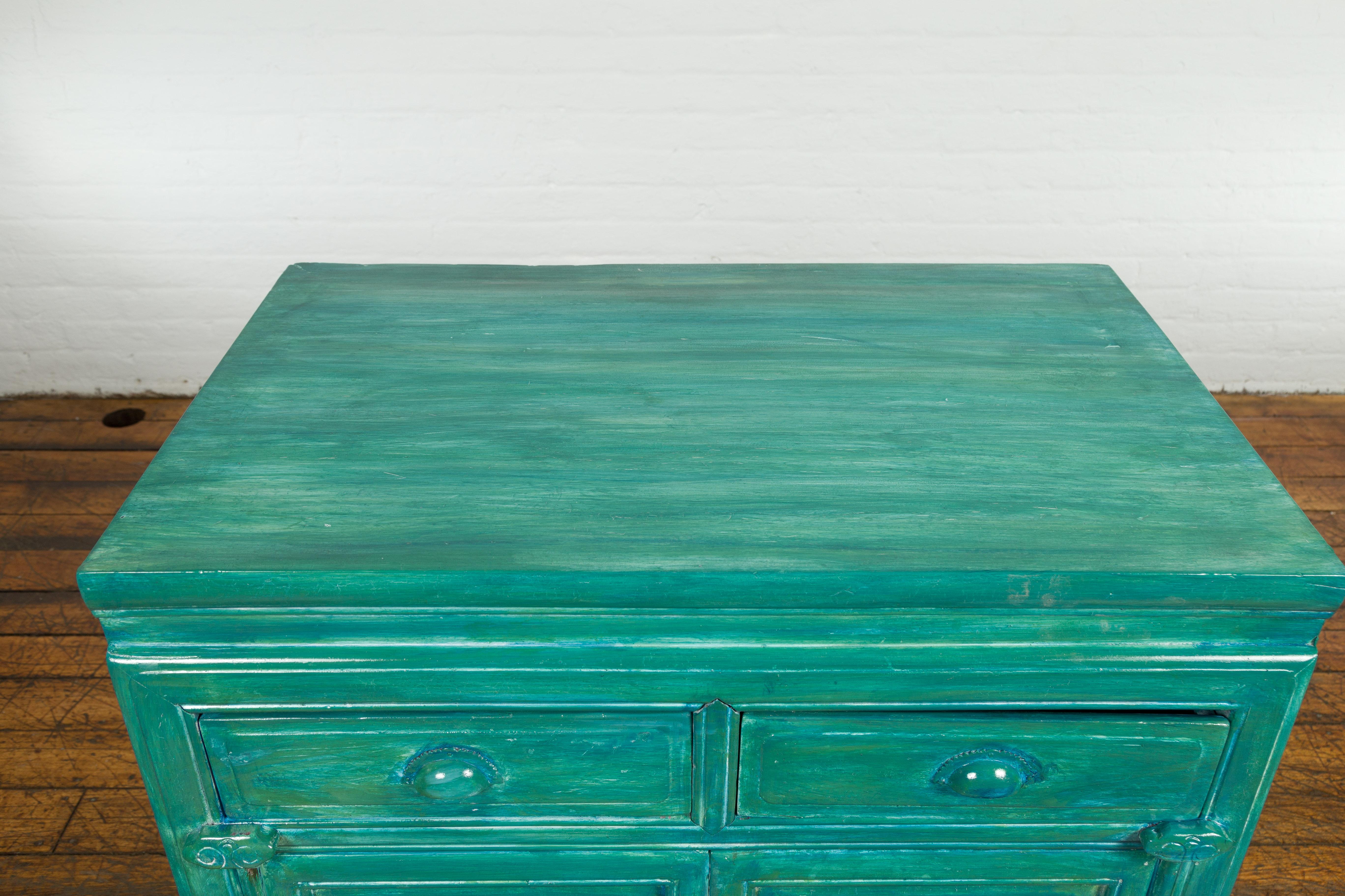Qing Dynasty Aqua Teal Side Cabinet with Drawers & Doors For Sale 3