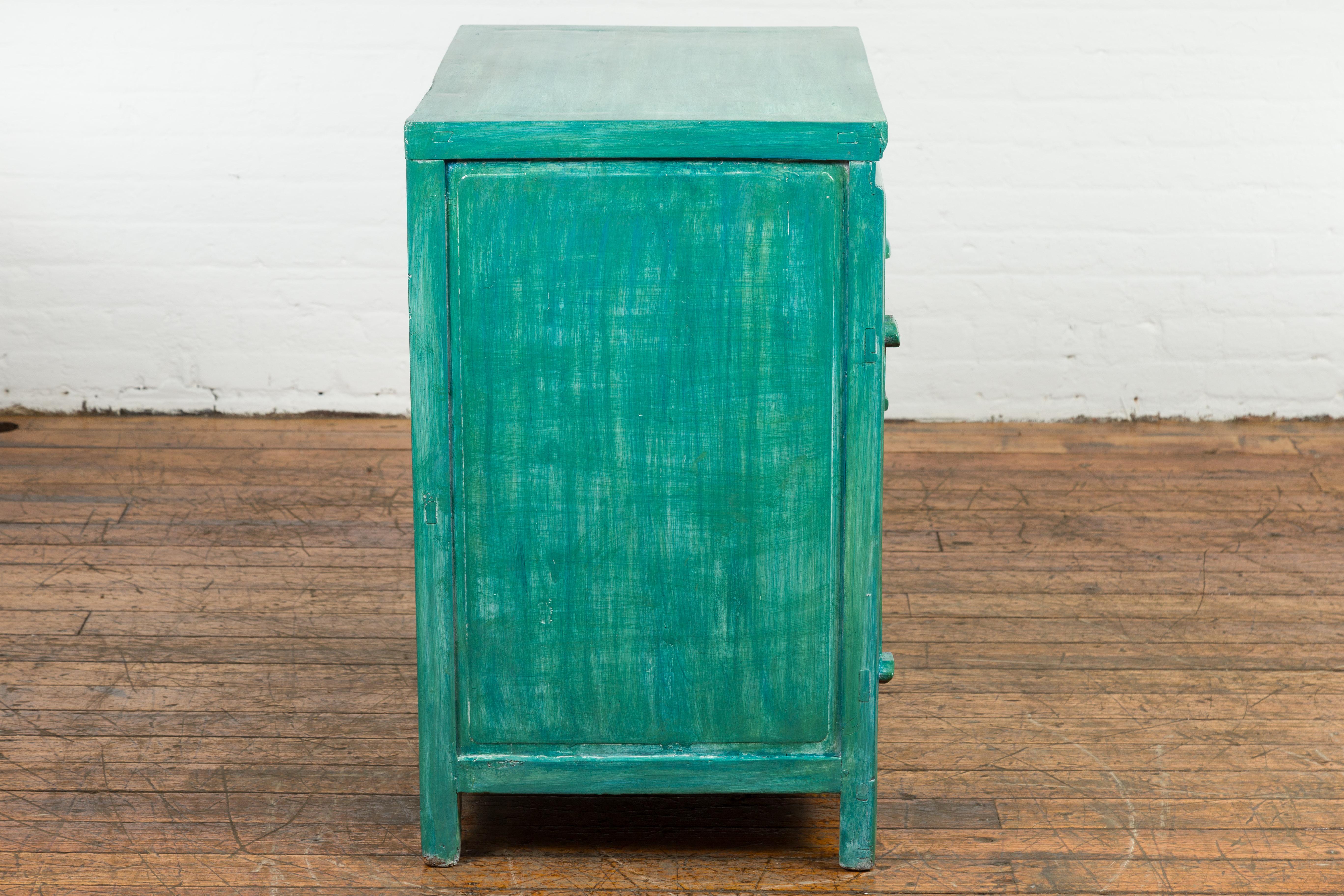 Qing Dynasty Aqua Teal Side Cabinet with Drawers & Doors For Sale 5