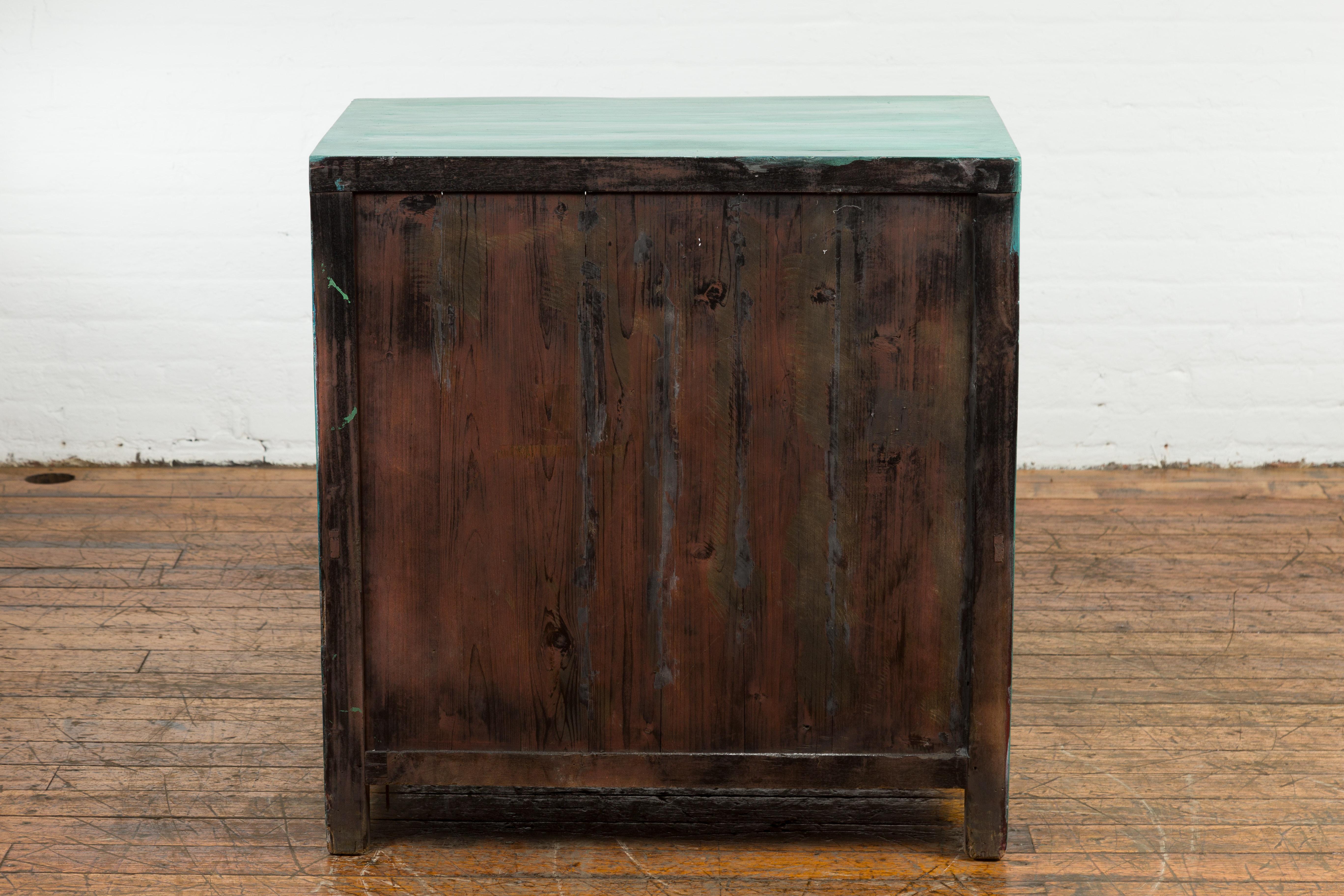 Qing Dynasty Aqua Teal Side Cabinet with Drawers & Doors en vente 6