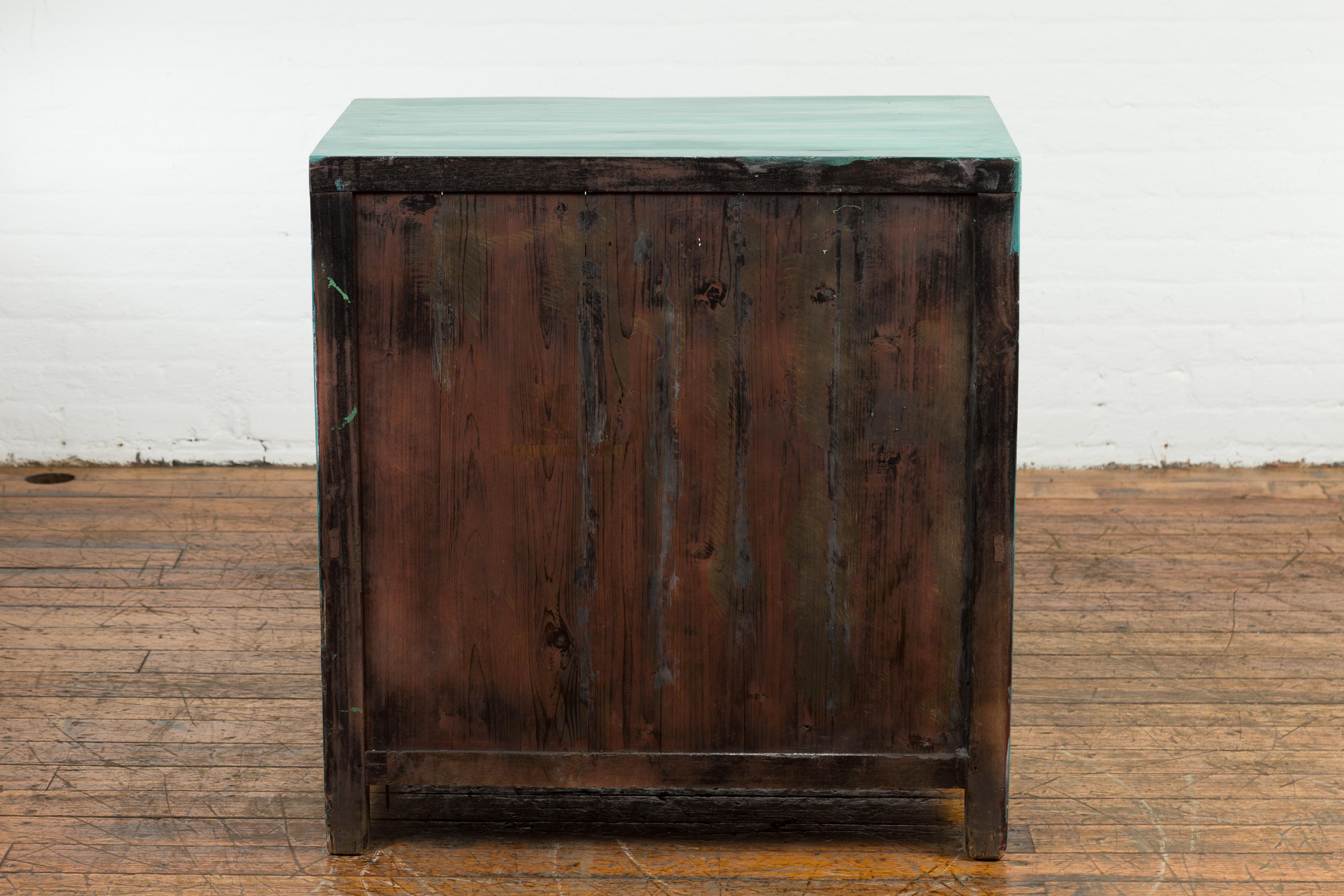 Qing Dynasty Aqua Teal Side Cabinet with Drawers & Doors For Sale 6