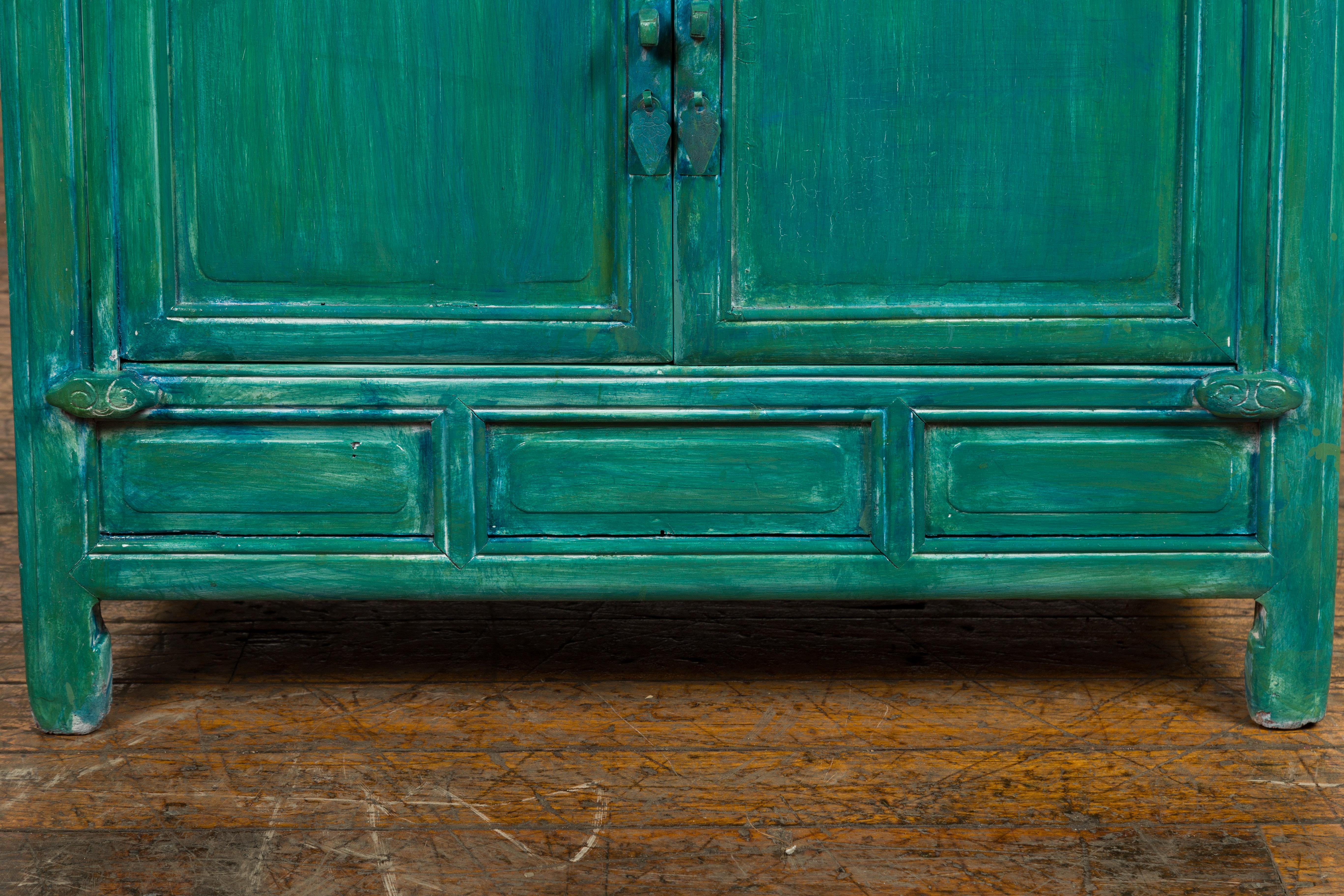 Qing Dynasty Aqua Teal Side Cabinet with Drawers & Doors For Sale 1
