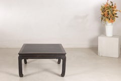 Late Qing Dynasty Chinese Low Hardwood Table with Dark Stone Top and Hoof Feet