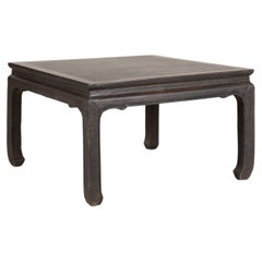 Late Qing Dynasty Chinese Low Hardwood Table with Dark Stone Top and Hoof Feet