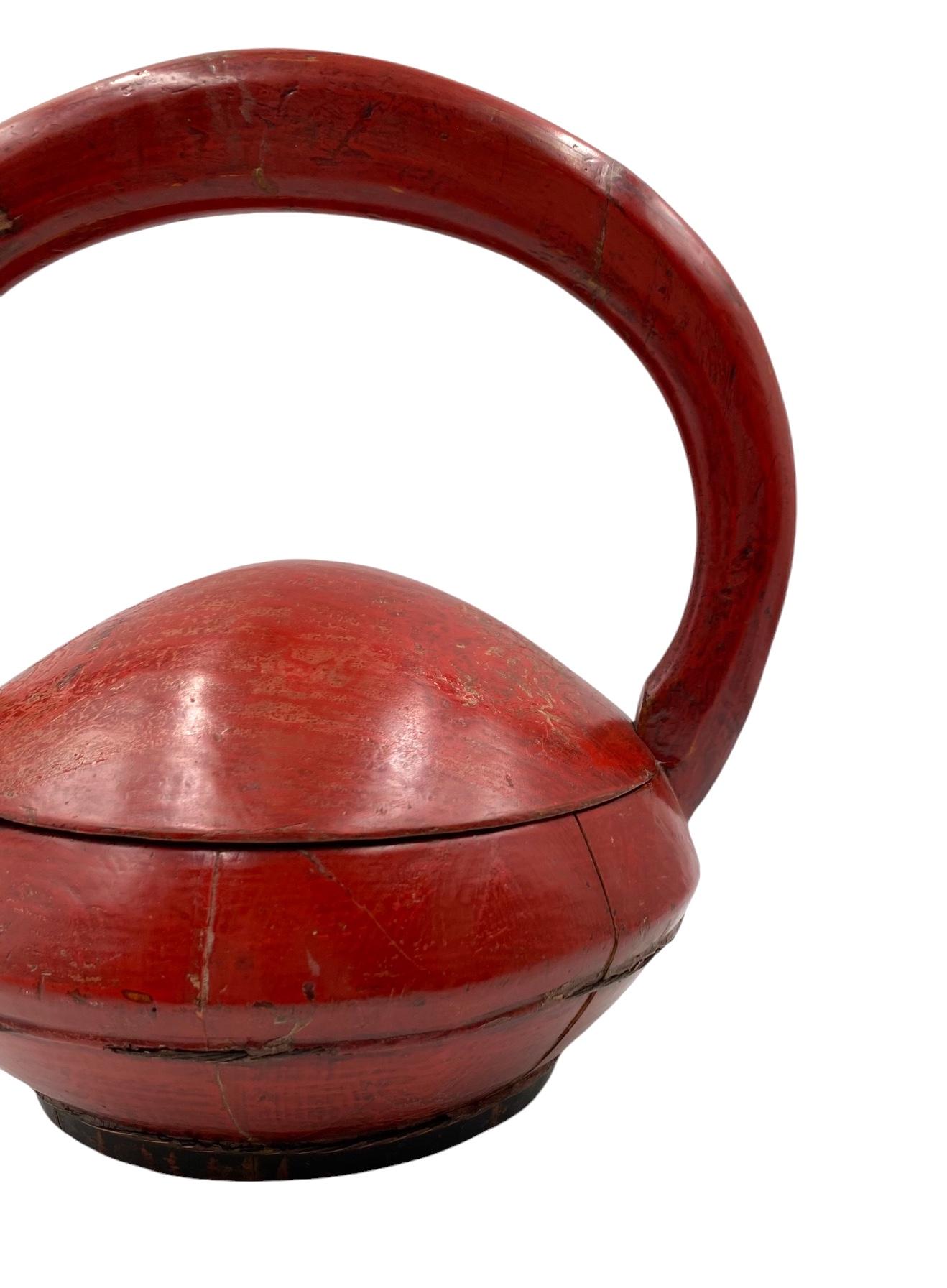 Late Qing Dynasty Chinese Red Lacquer wedding Basket, China early 20th cent. 6