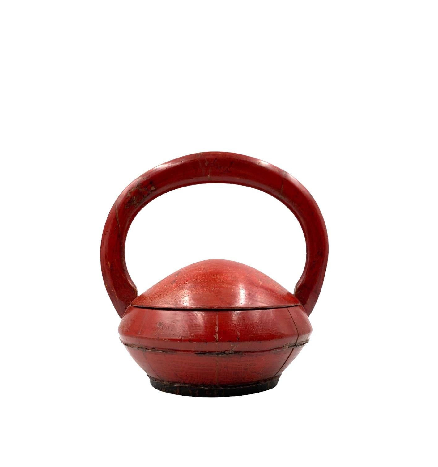 Wood Late Qing Dynasty Chinese Red Lacquer wedding Basket, China early 20th cent.