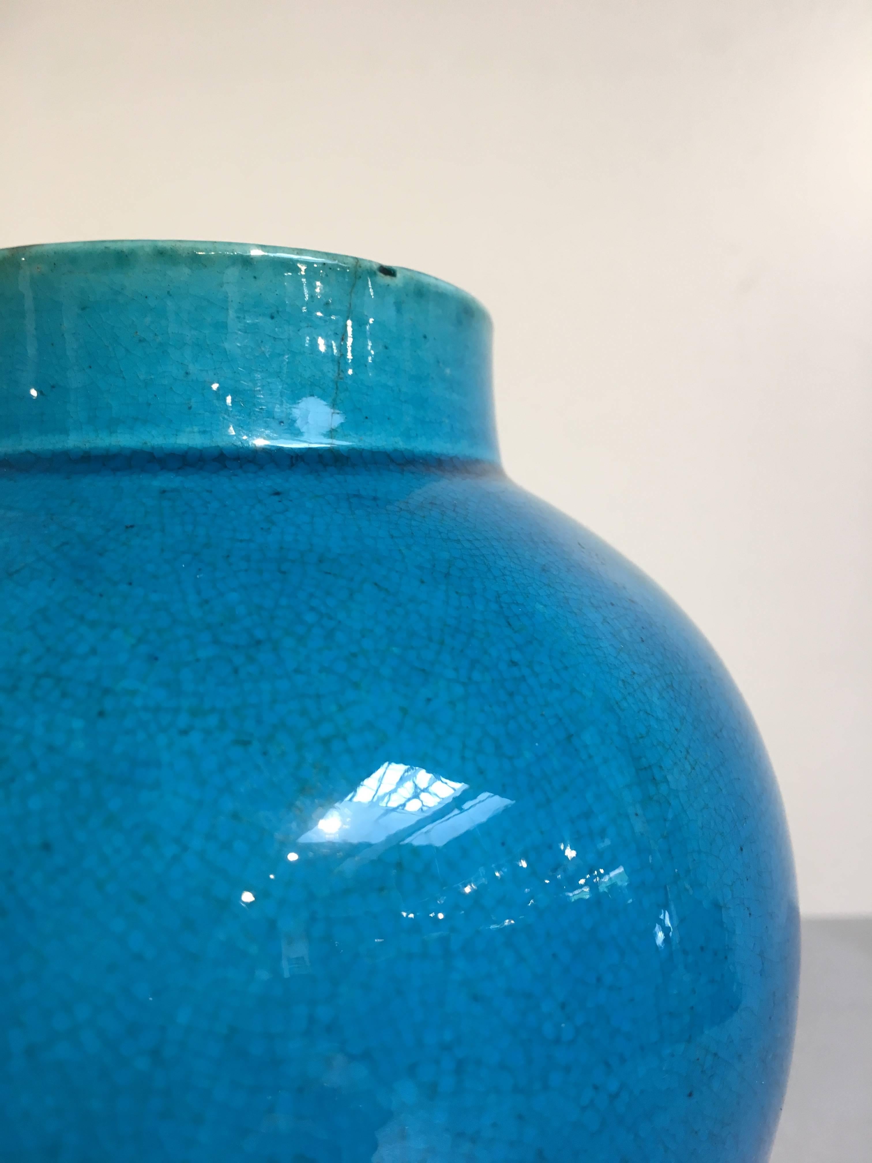 Porcelain Late Qing Dynasty Chinese Turquoise Glazed Baluster Vase, circa 1900