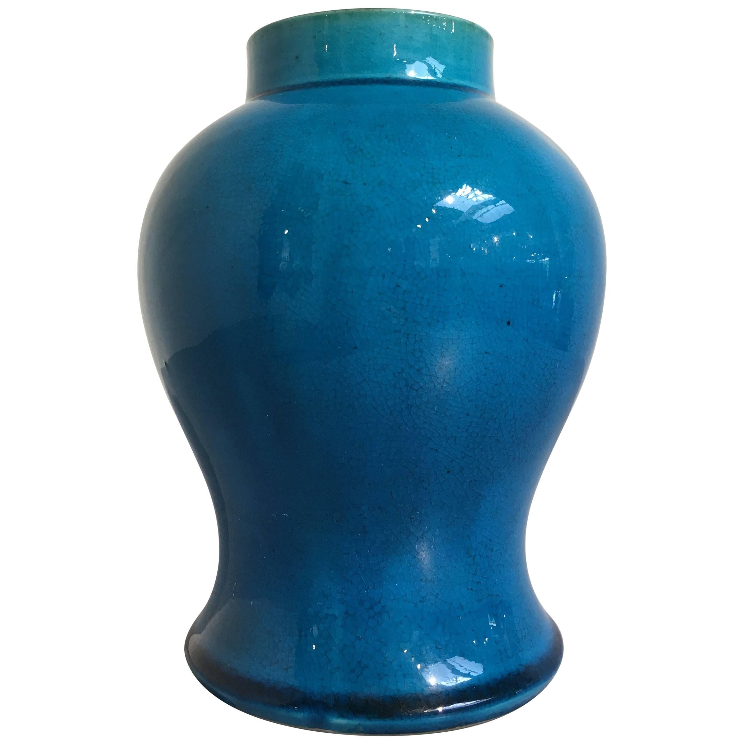 Late Qing Dynasty Chinese Turquoise Glazed Baluster Vase, circa 1900