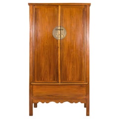 Late Qing Dynasty Elm Armoire with Storage Drawers and Hidden Lower Compartment
