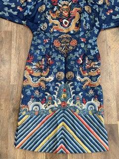 Late Qing Dynasty Embroidered Silk Dragon Robe