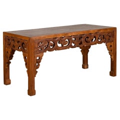 Late Qing Dynasty Low Side Table with Cloud-Carved Apron and Horsehoof Feet