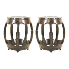 Late Qing Dynasty Pair Chinese Hongmu Rosewood Drum Stools, circa 1900
