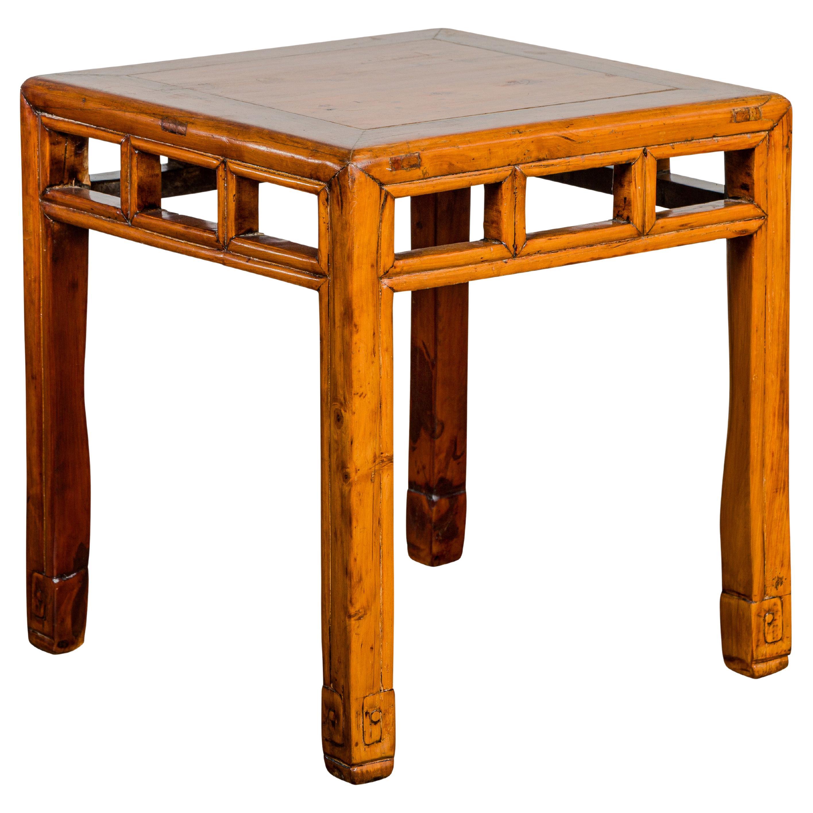 Late Qing Dynasty Period Side Table with Pillar Strut Motifs and Scroll Feet For Sale