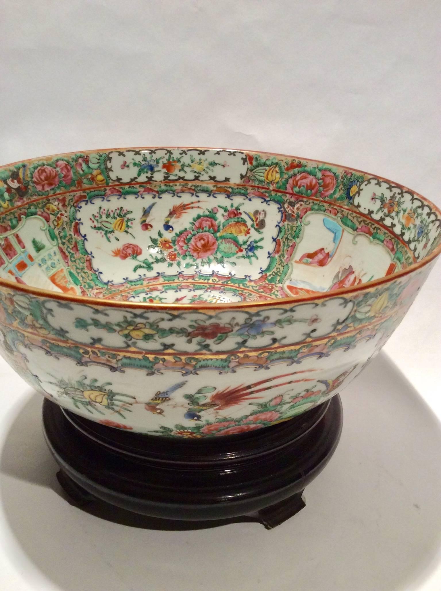 Late Qing Dynasty Rose Medallion Punch Bowl 3