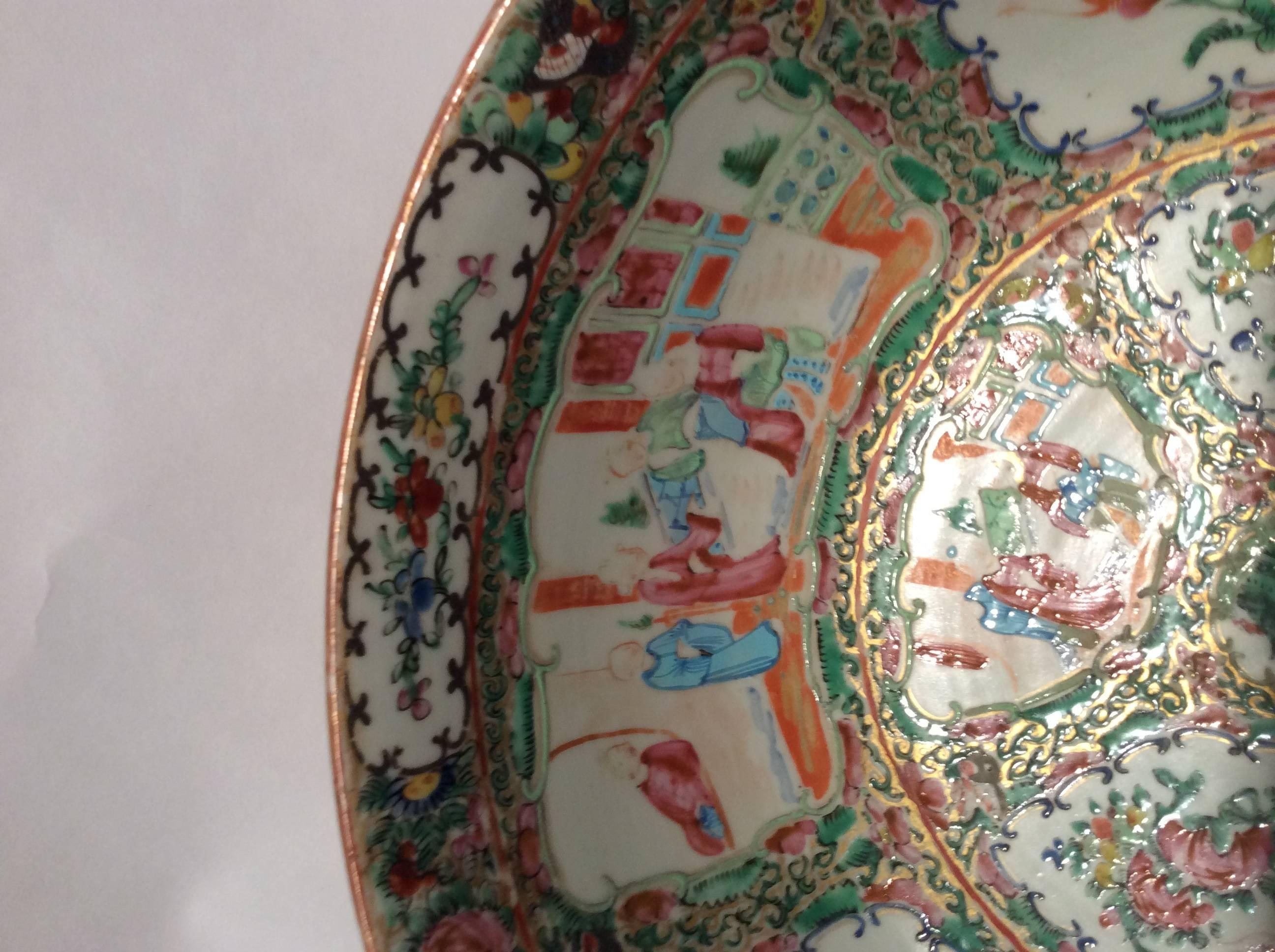 Chinese Late Qing Dynasty Rose Medallion Punch Bowl