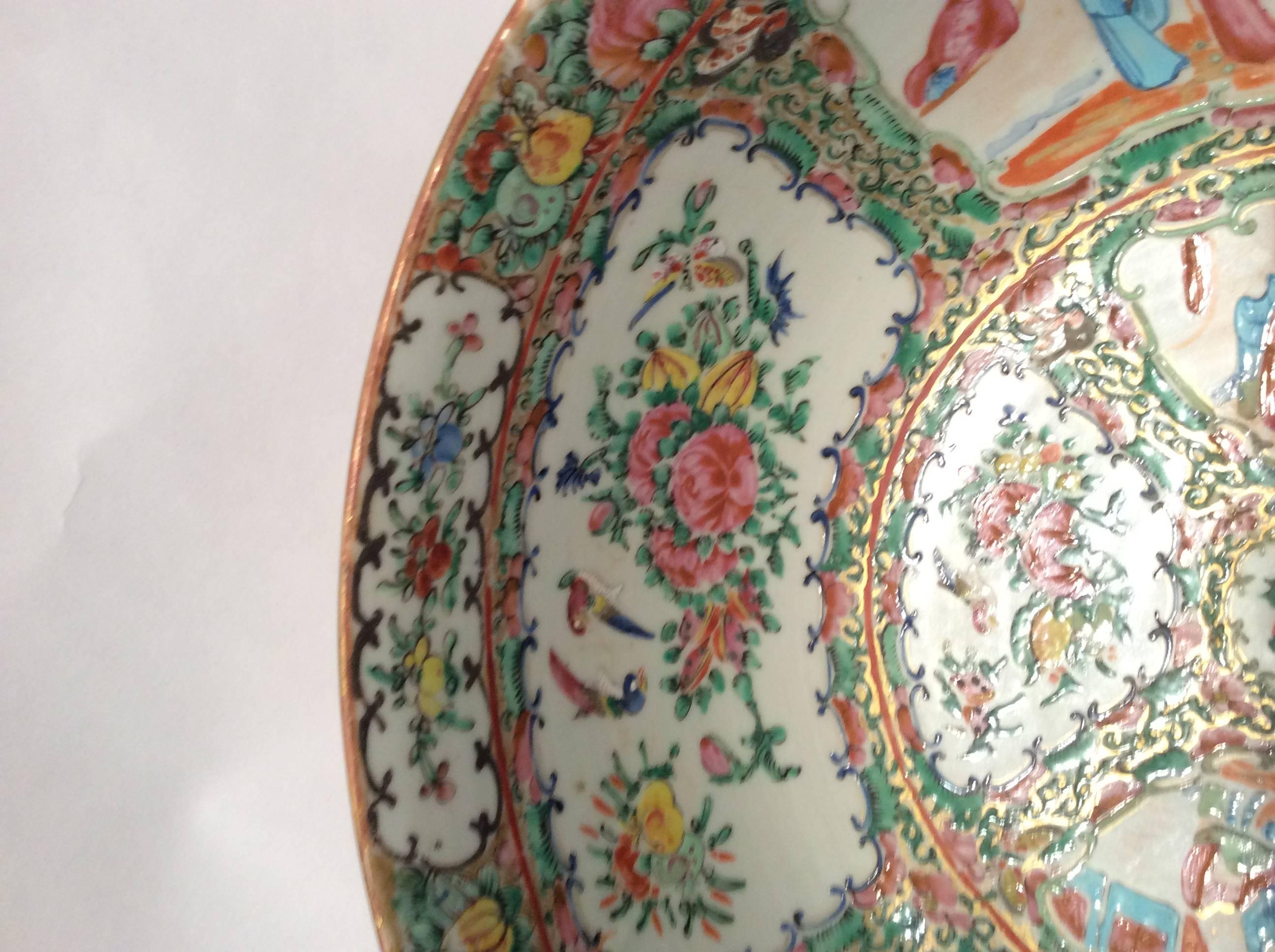 Hand-Painted Late Qing Dynasty Rose Medallion Punch Bowl