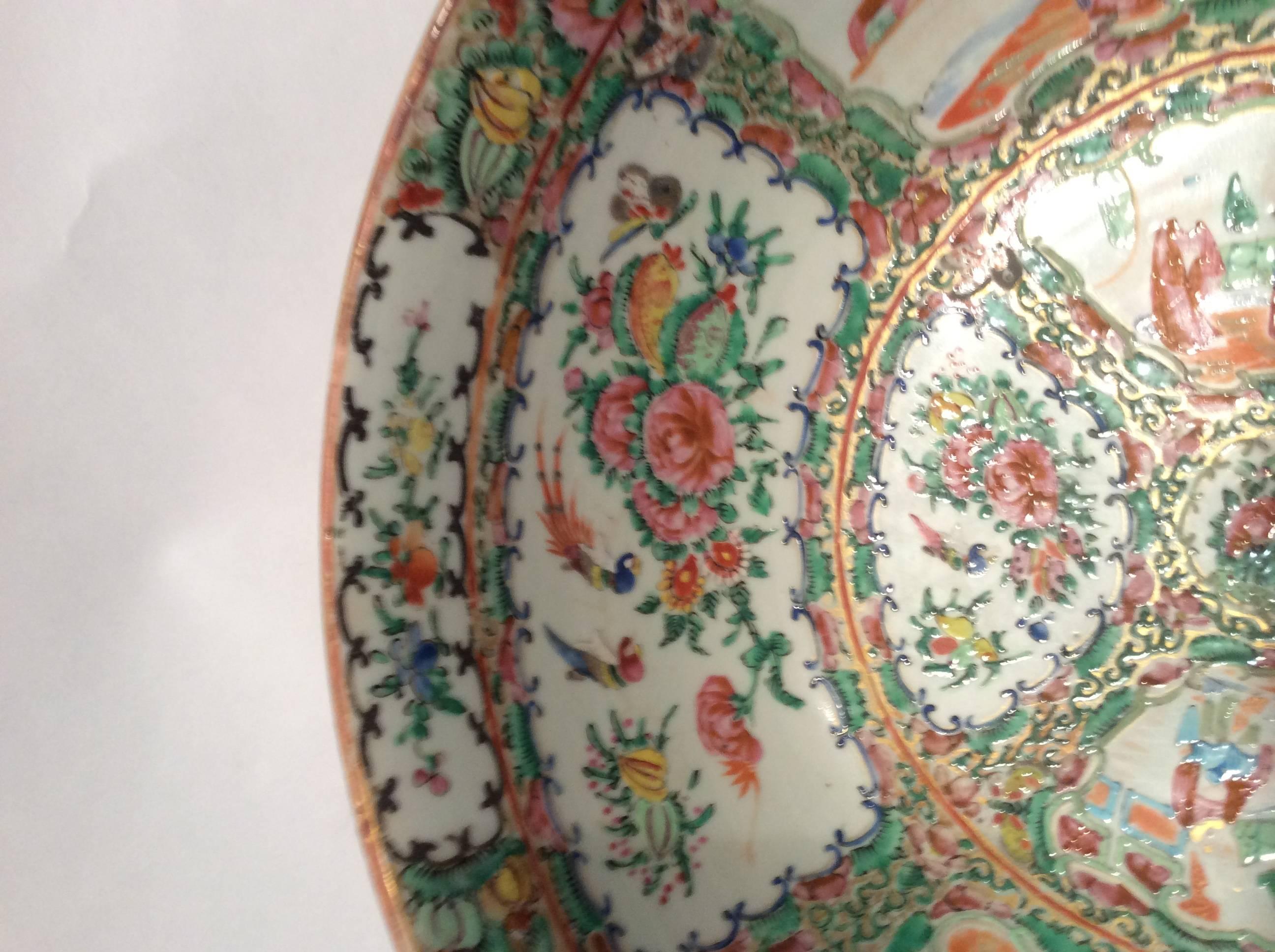 19th Century Late Qing Dynasty Rose Medallion Punch Bowl