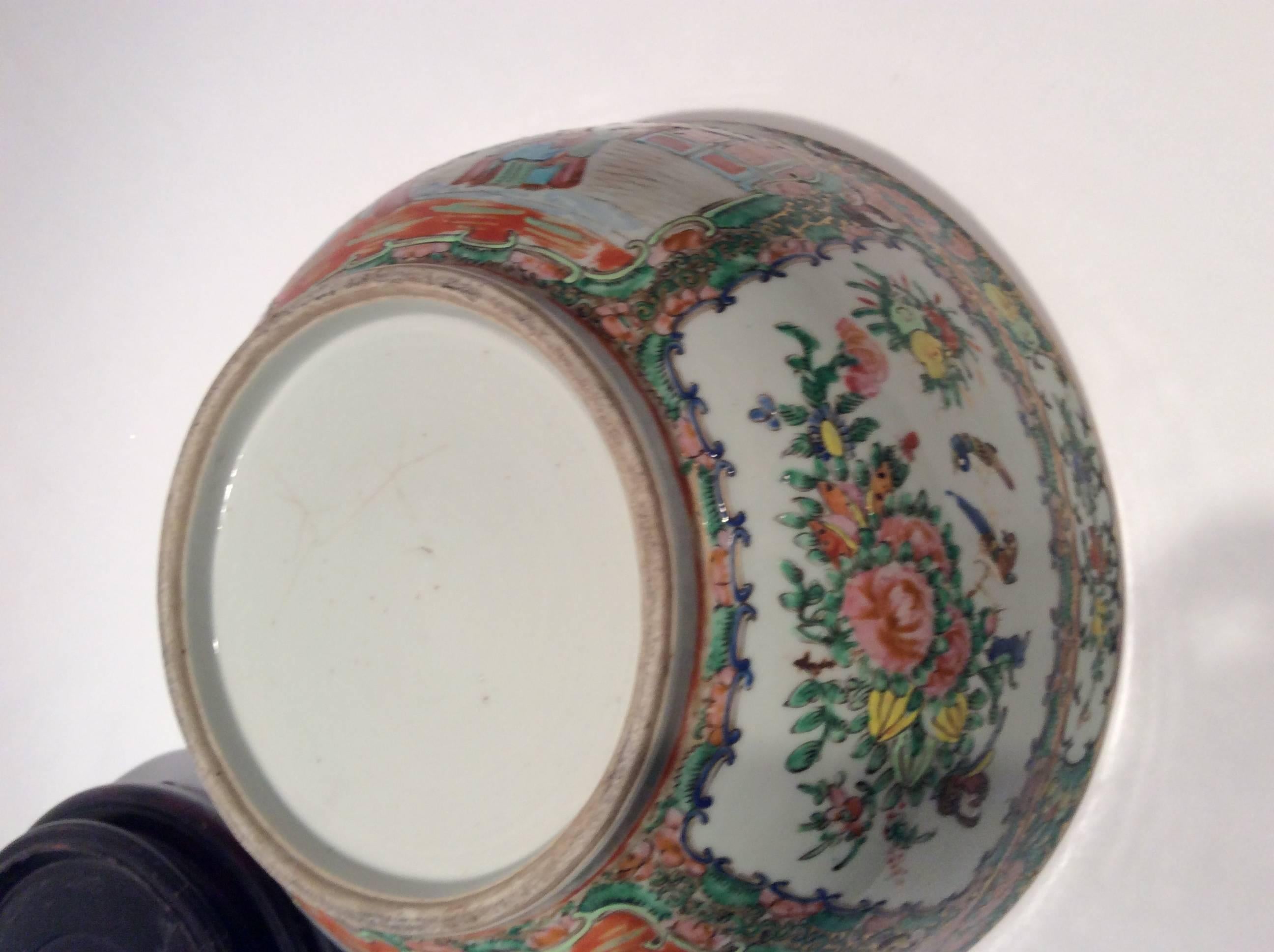 Late Qing Dynasty Rose Medallion Punch Bowl 2