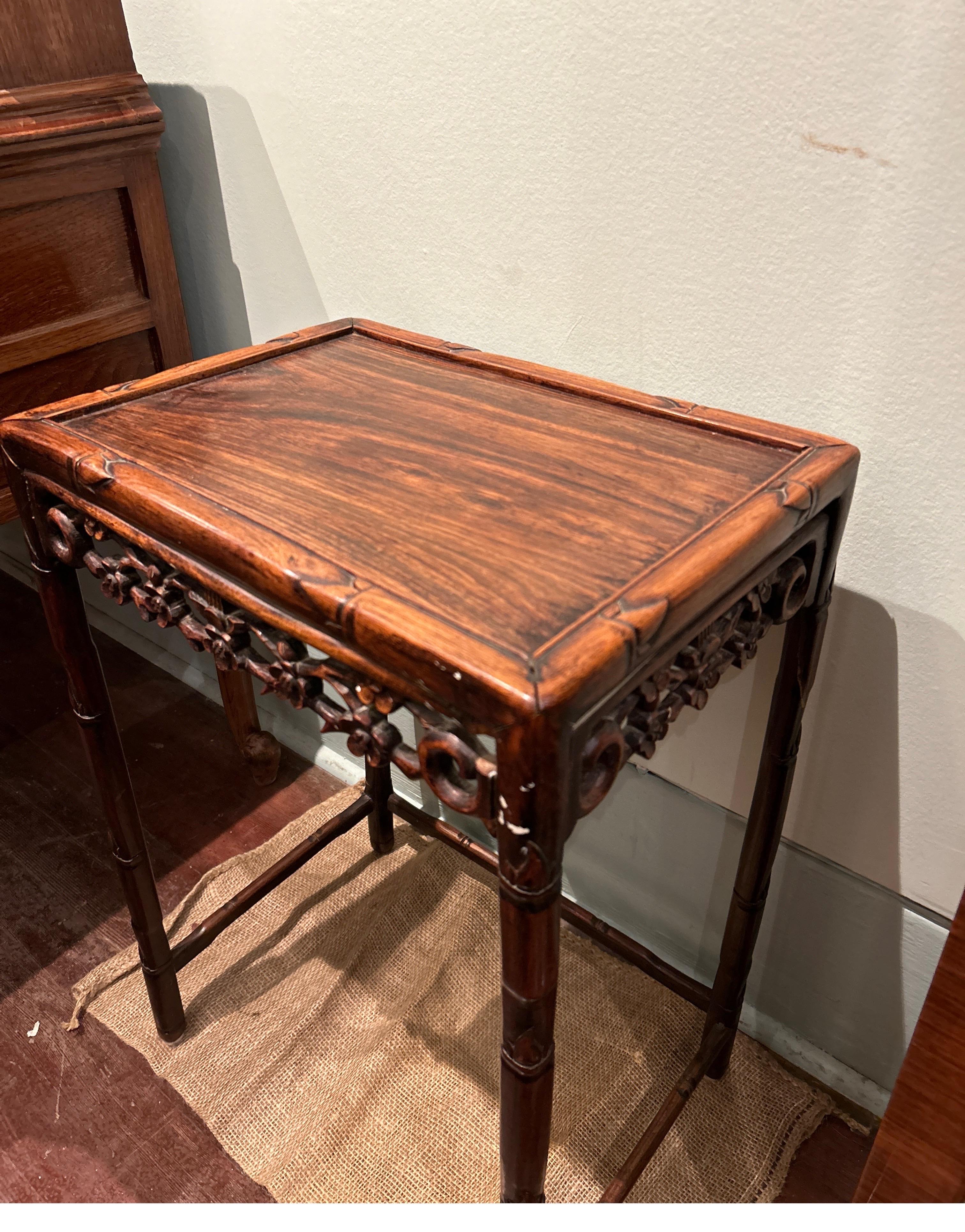 Late Qing Dynasty Rosewood Export Side Table Carved With Floral Bamboo Theme For Sale 6