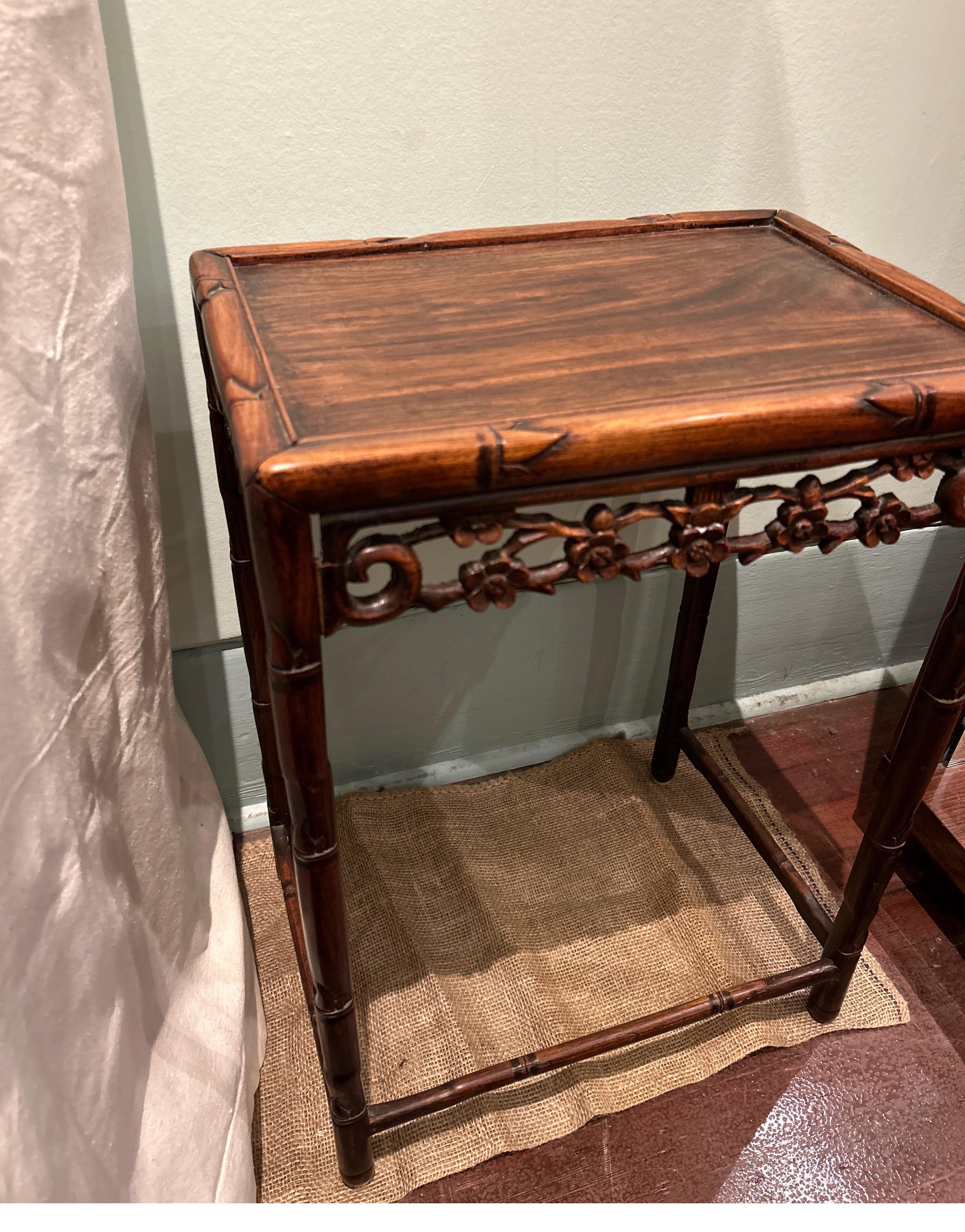 Chinese Export Late Qing Dynasty Rosewood Export Side Table Carved With Floral Bamboo Theme For Sale