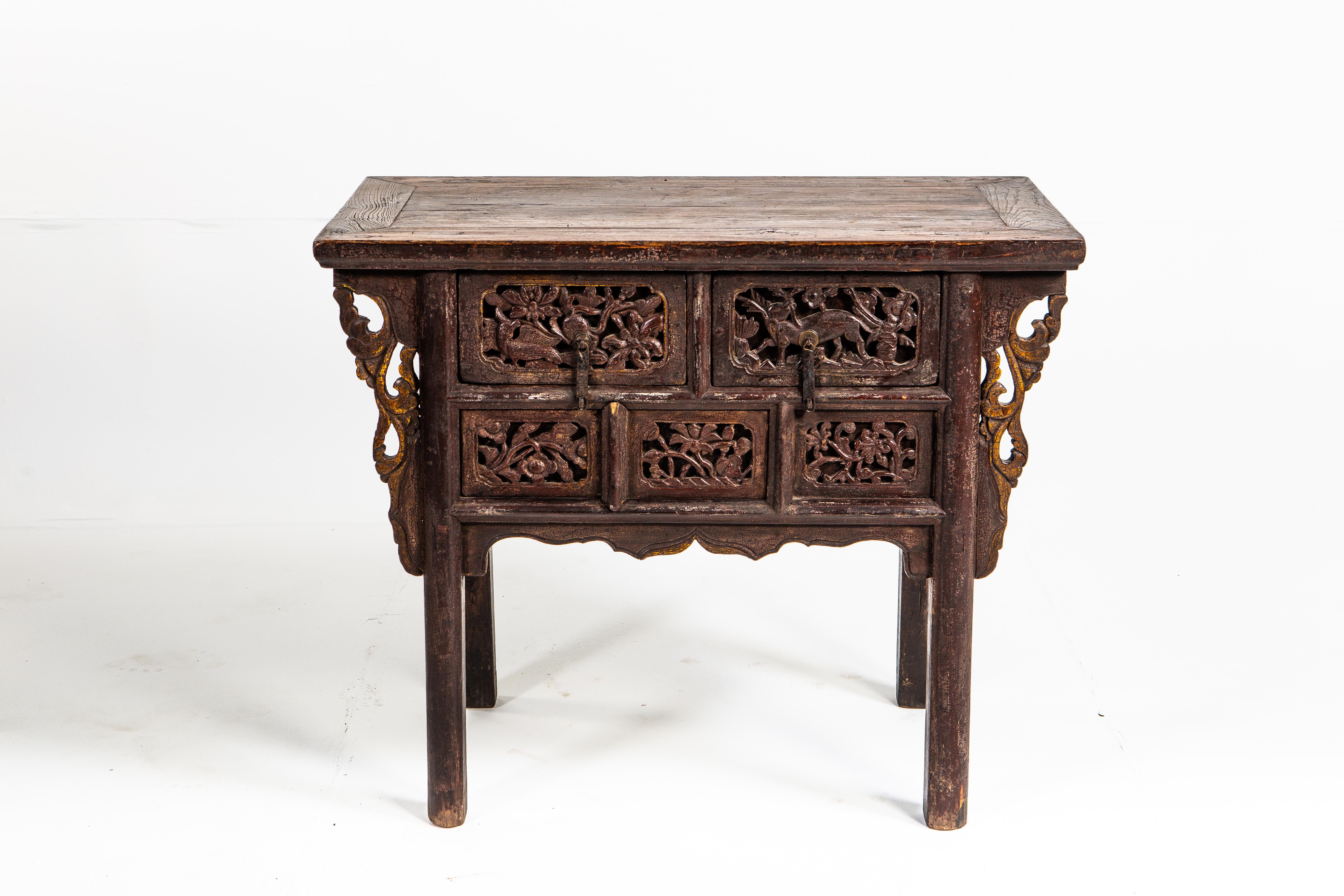Chinese Late Qing Dynasty Side Chest with Two Drawers