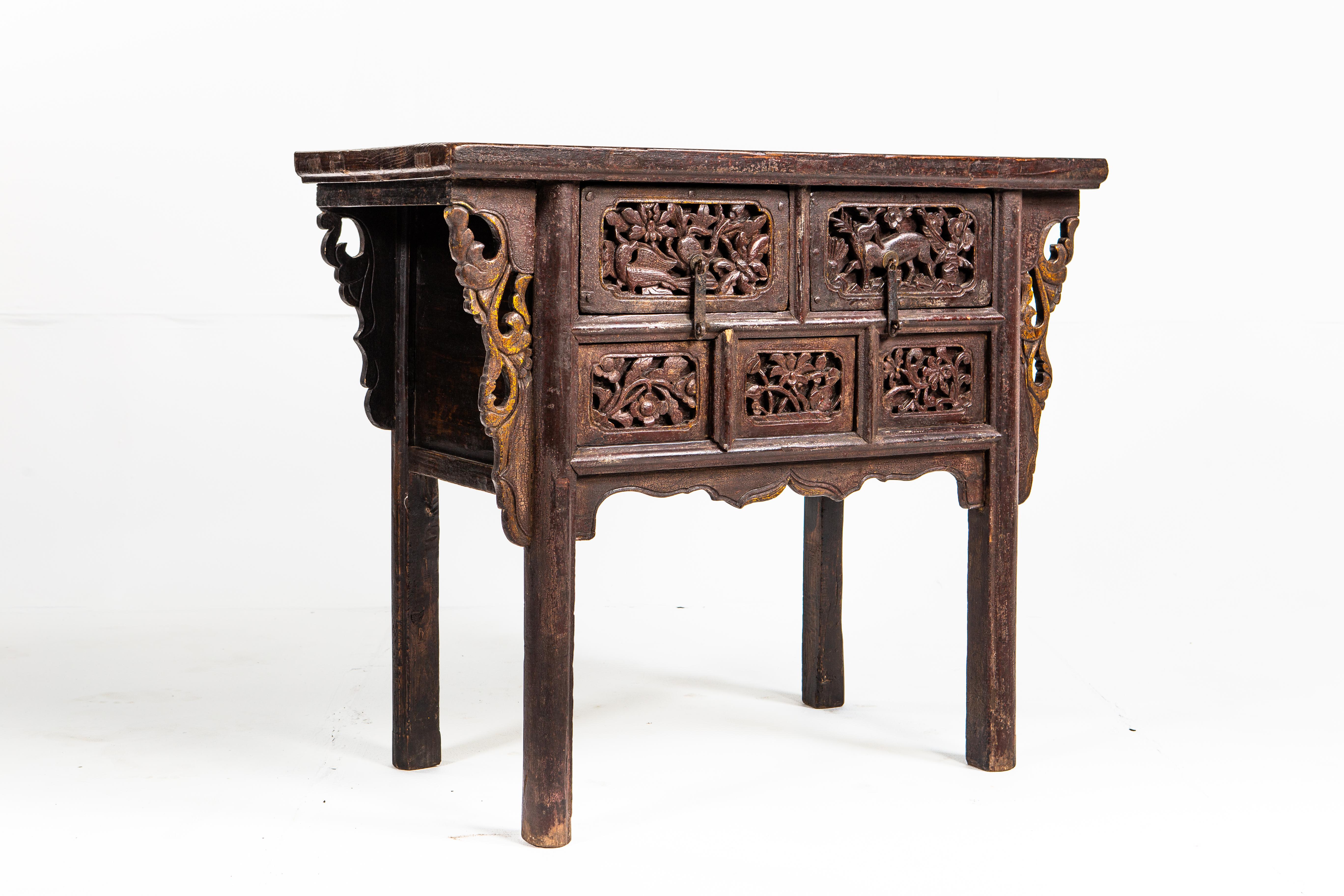 Lacquered Late Qing Dynasty Side Chest with Two Drawers