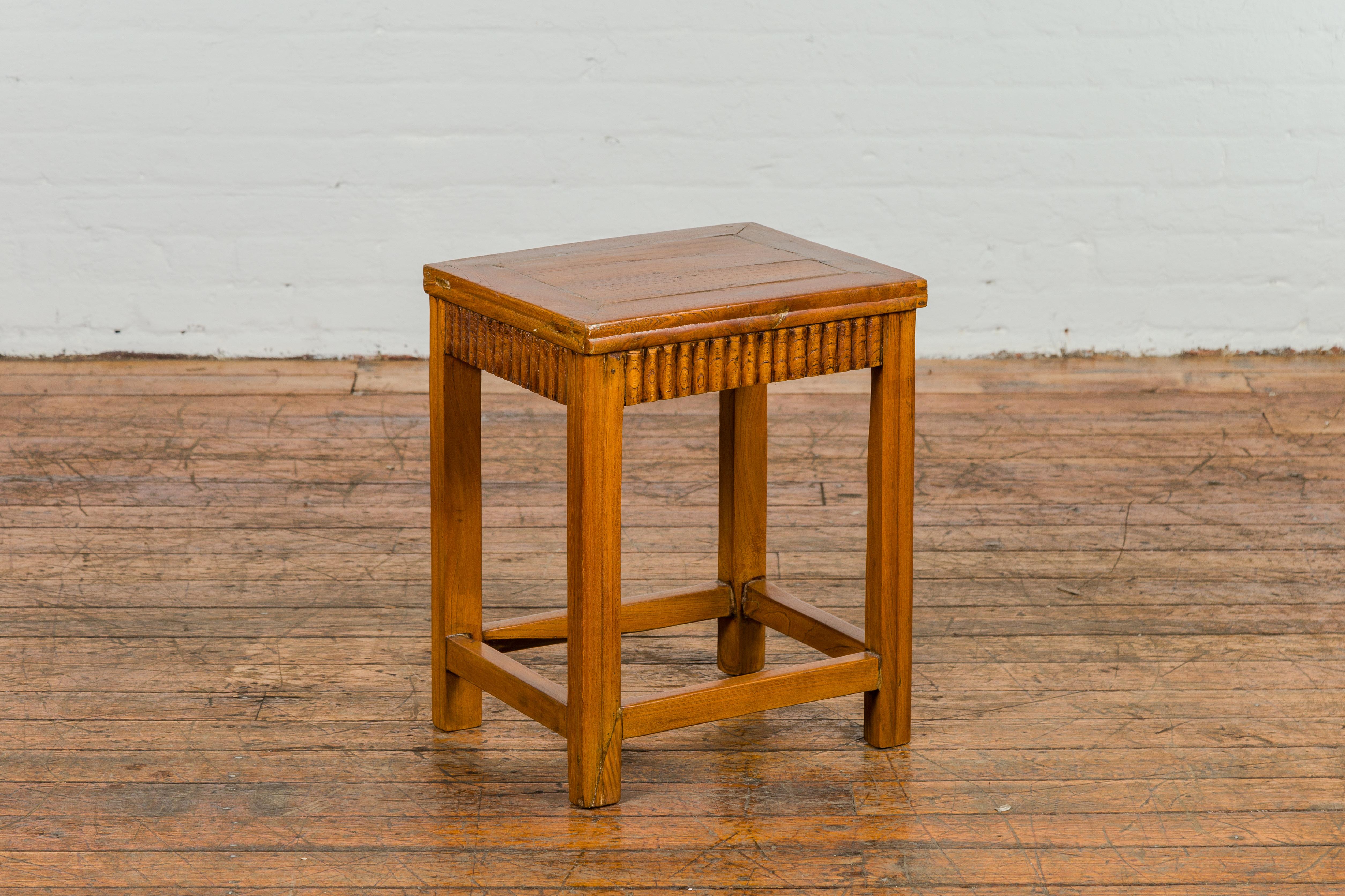 Late Qing Dynasty Side Table with Carved Reeded Apron and Side Stretchers For Sale 5