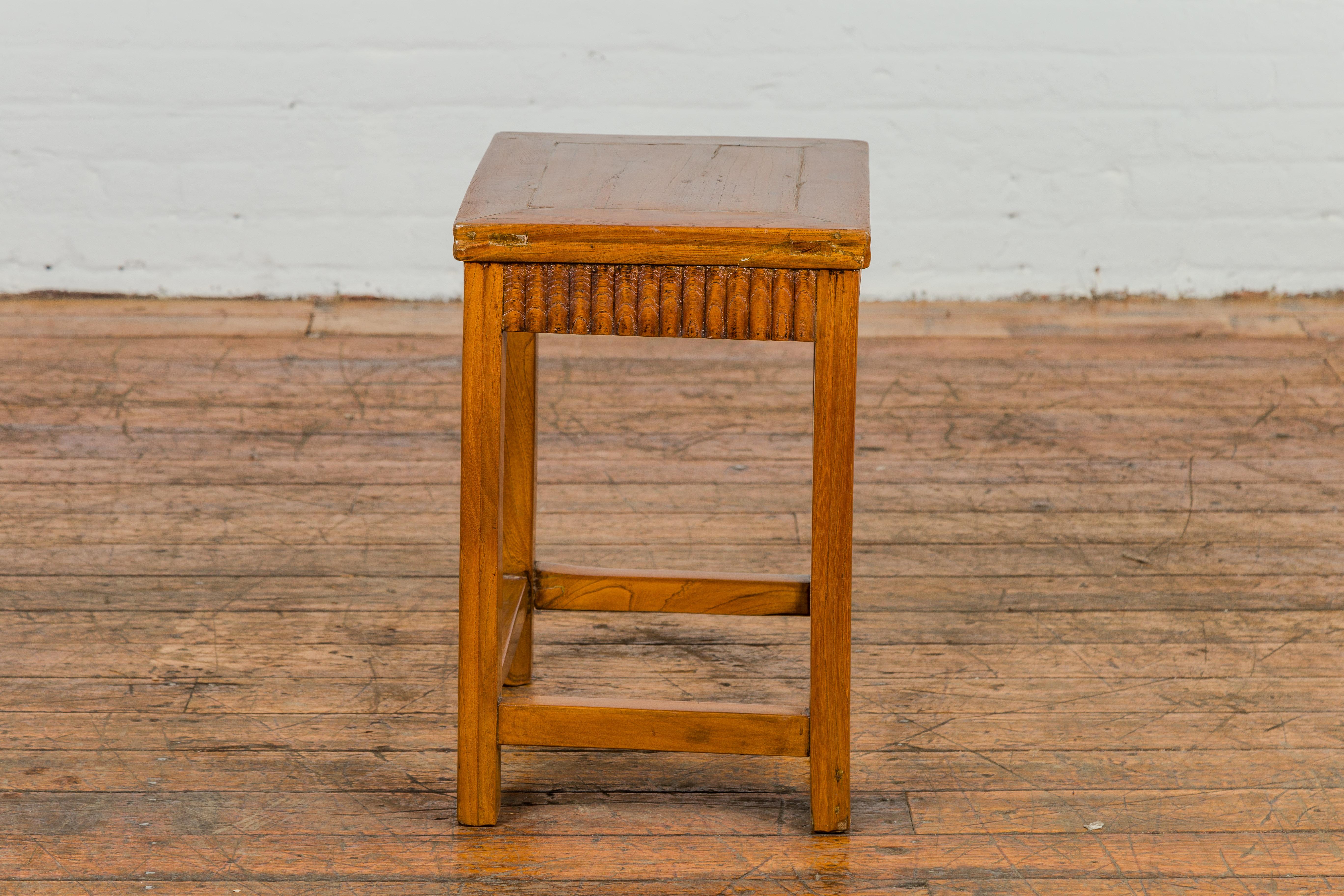 Late Qing Dynasty Side Table with Carved Reeded Apron and Side Stretchers For Sale 6