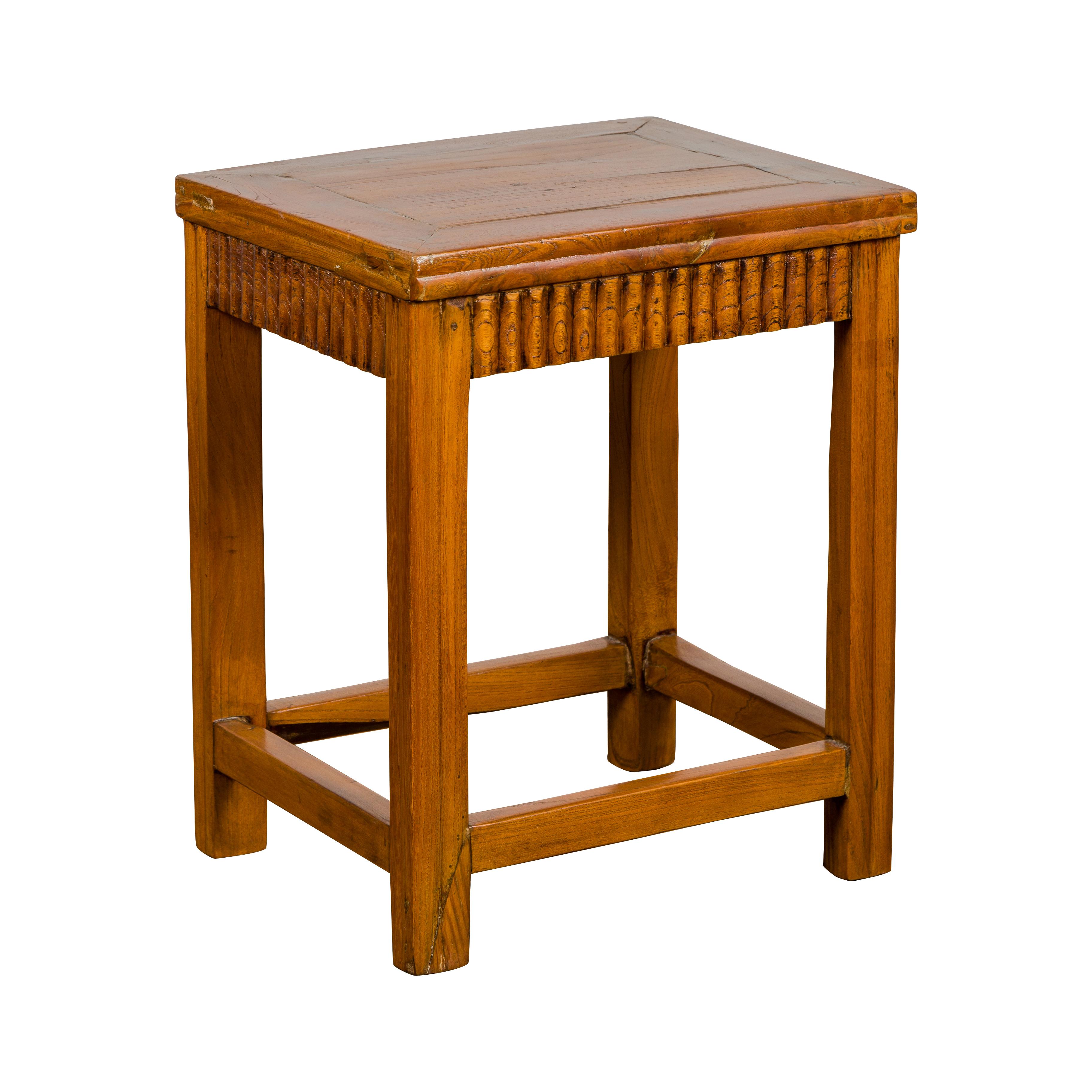Late Qing Dynasty Side Table with Carved Reeded Apron and Side Stretchers For Sale 9