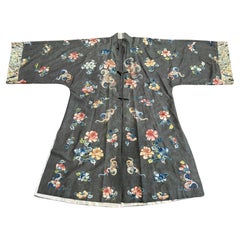 Late Qing Dynasty Silk Satin Robe with "Forbidden Stitch" and Narrative Roundels
