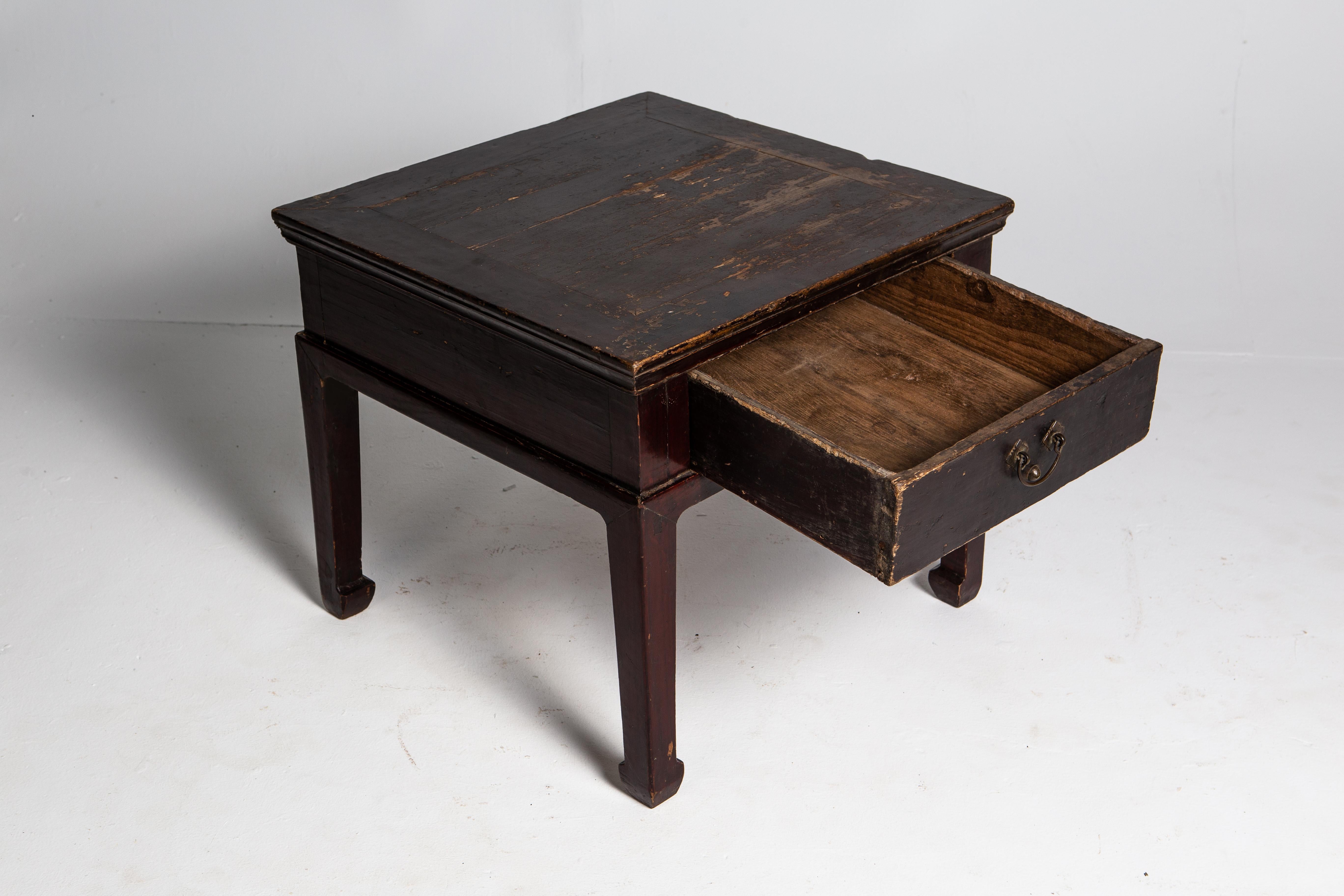 19th Century Late Qing Dynasty Small Square Table with Drawer